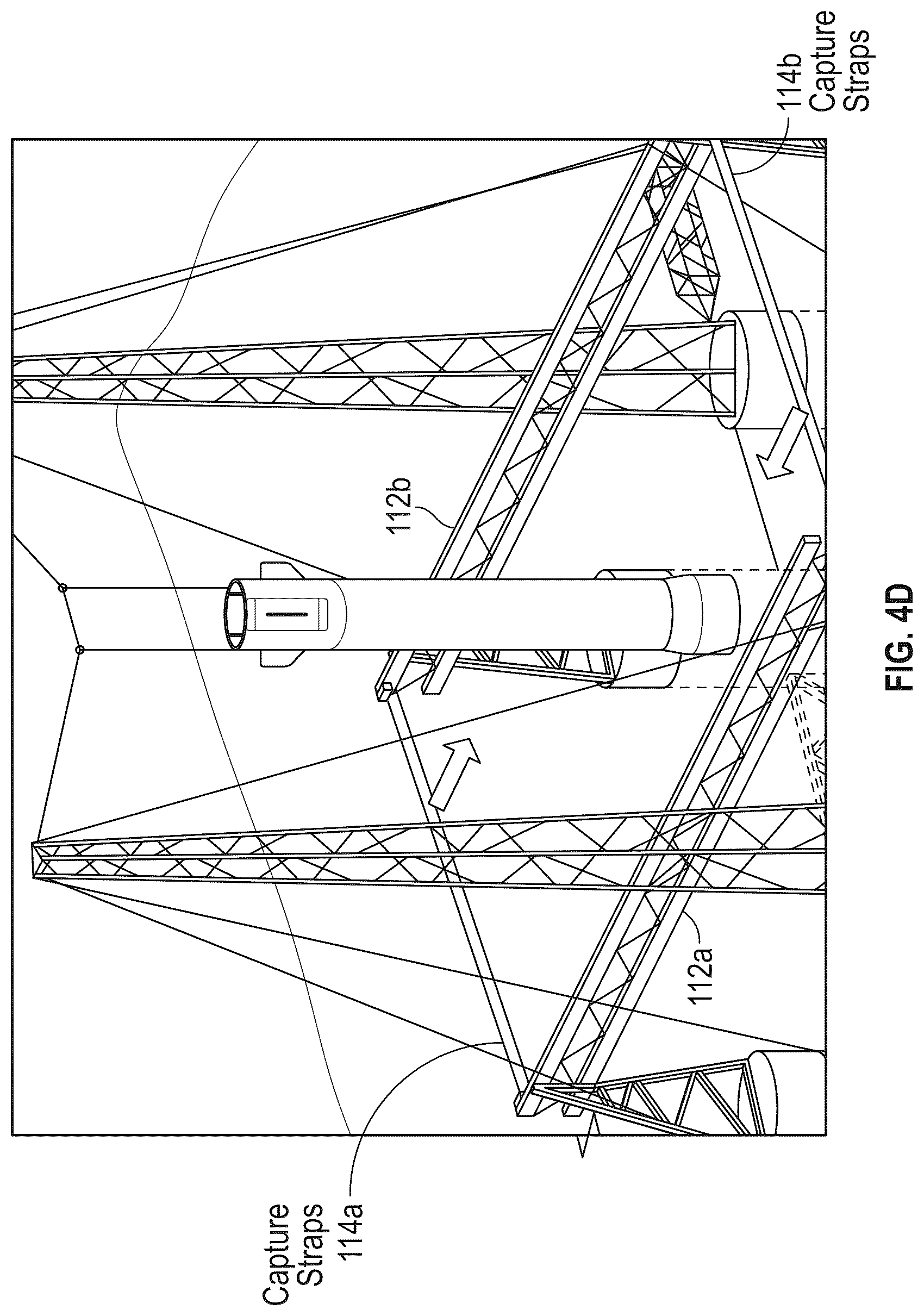 Patent US12617557 Figure 9 – System for receiving a descending rocket on a semisubmersible vessel using a suspended cable