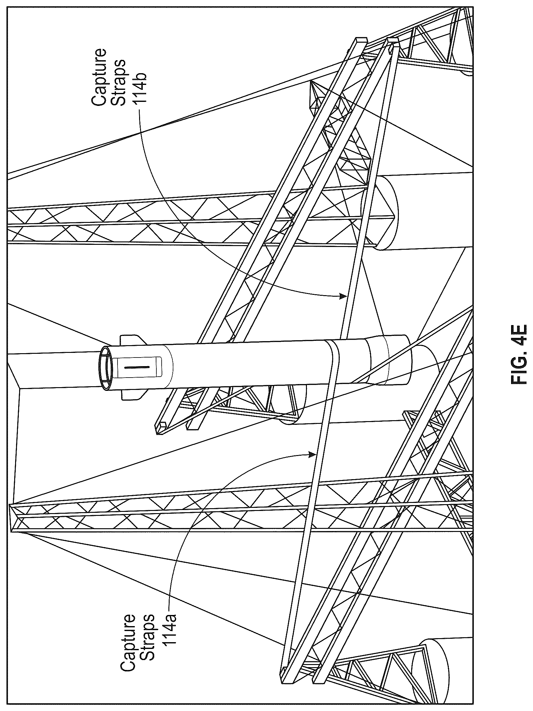 Patent US12617557 Figure 10 – System for receiving a descending rocket on a semisubmersible vessel using a suspended cable