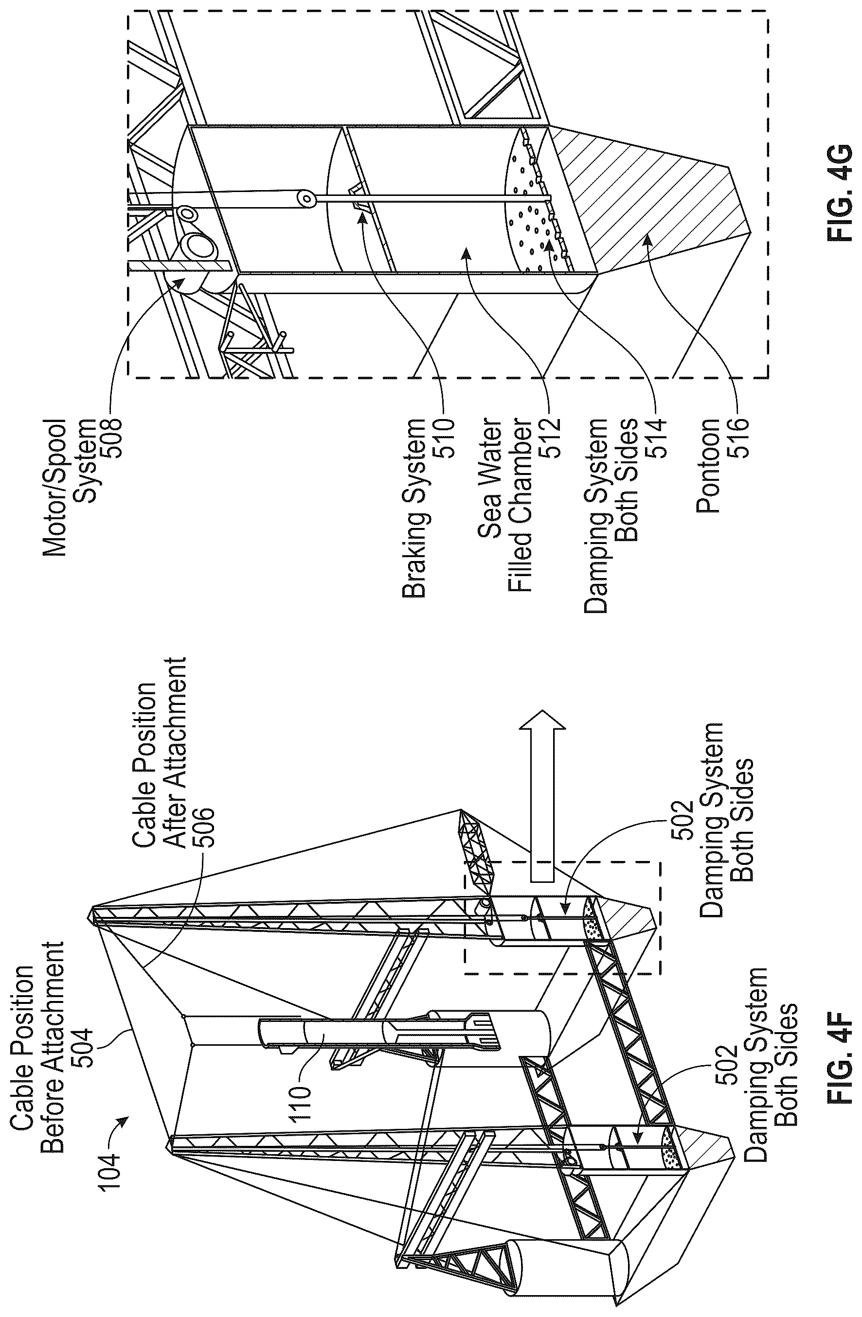 Patent US12617557 Figure 11 – System for receiving a descending rocket on a semisubmersible vessel using a suspended cable