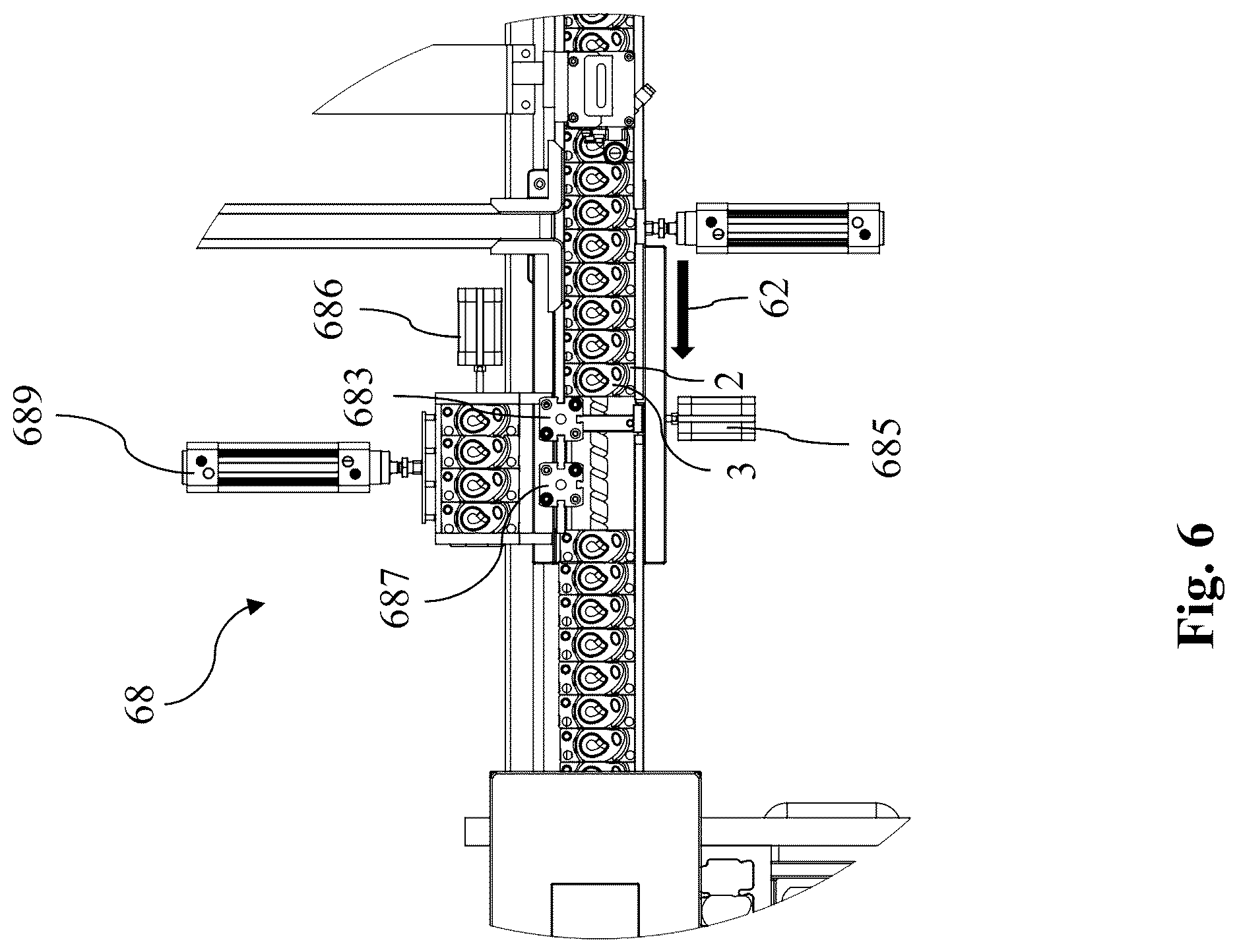 Patent US12617569 Figure 5 – Primary packaging line for ophthalmic articles