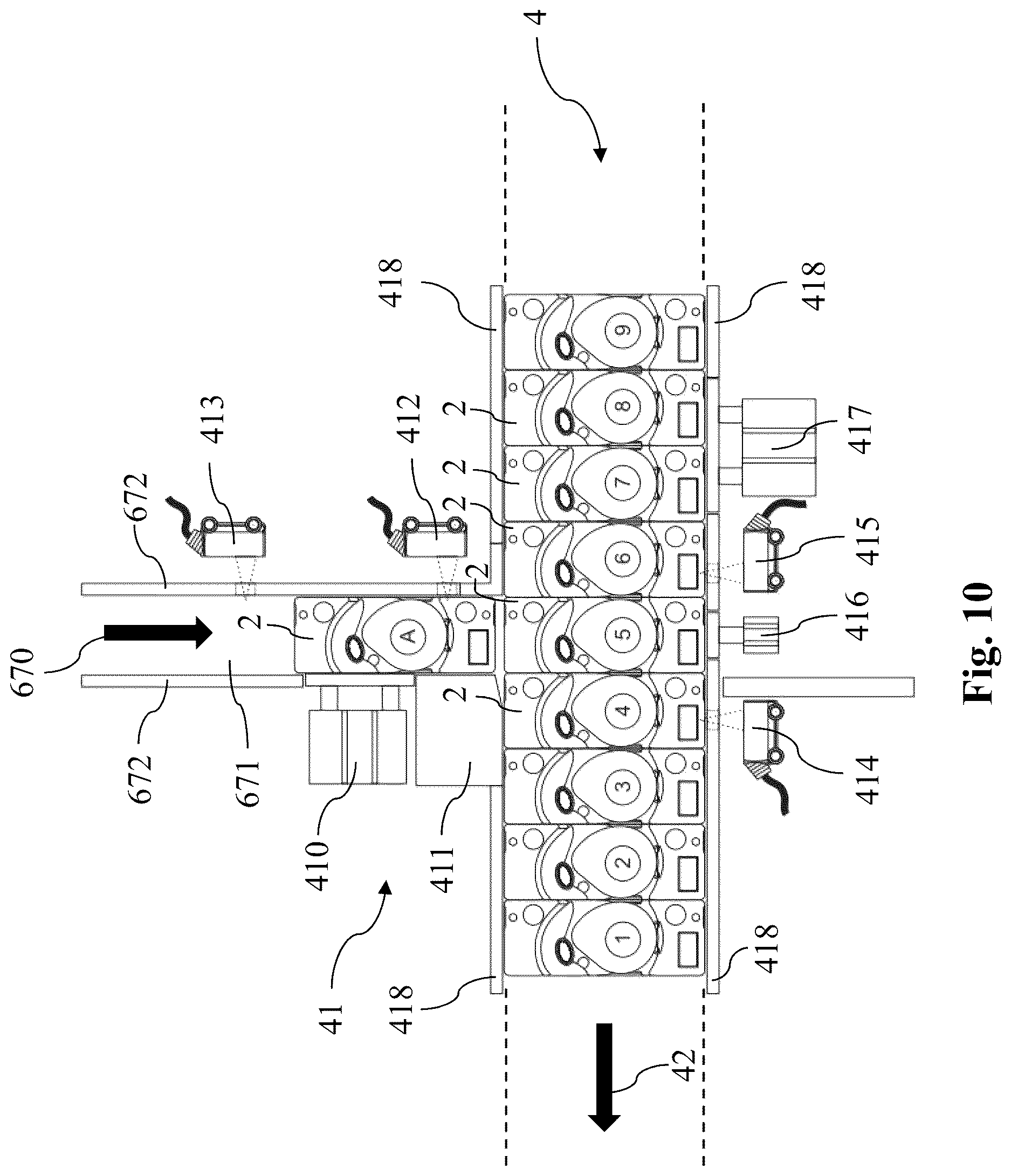Patent US12617569 Figure 8 – Primary packaging line for ophthalmic articles