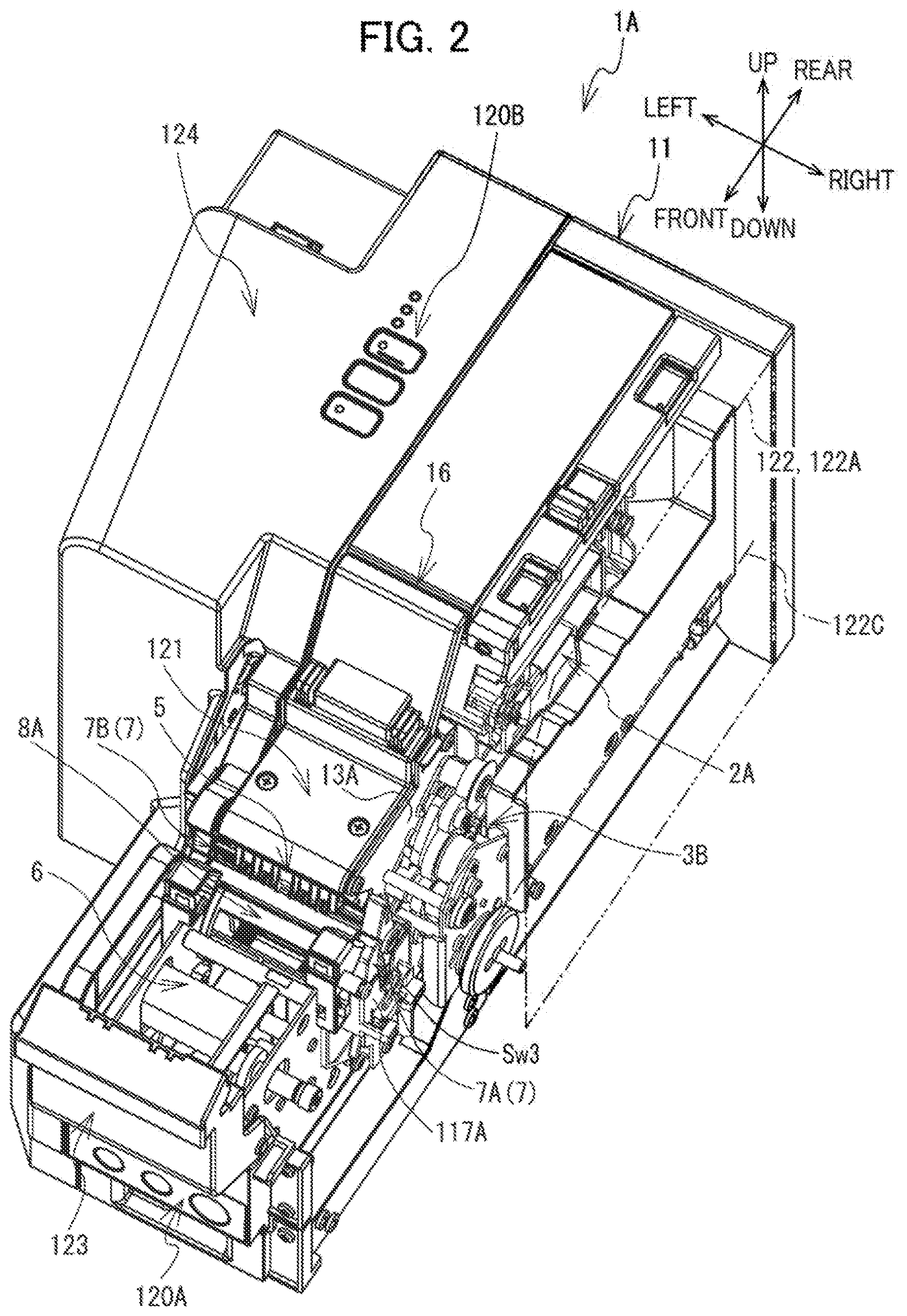 Patent US12617575 Figure 2 – Label affixing device including peeling part peeling label off release material, affixing part affixing label to adherend, and discharge part through which release material is discharged
