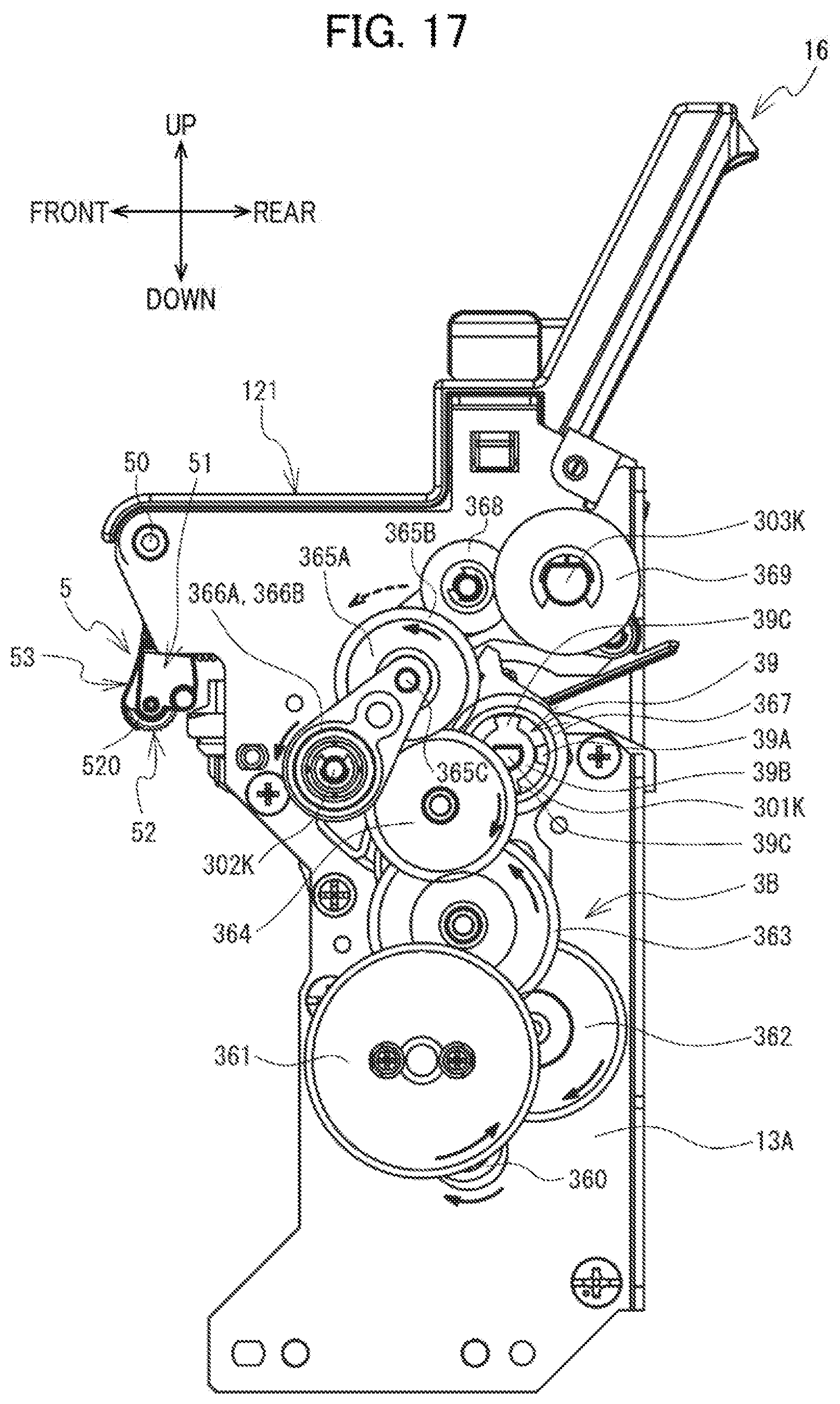 Patent US12617575 Figure 17 – Label affixing device including peeling part peeling label off release material, affixing part affixing label to adherend, and discharge part through which release material is discharged