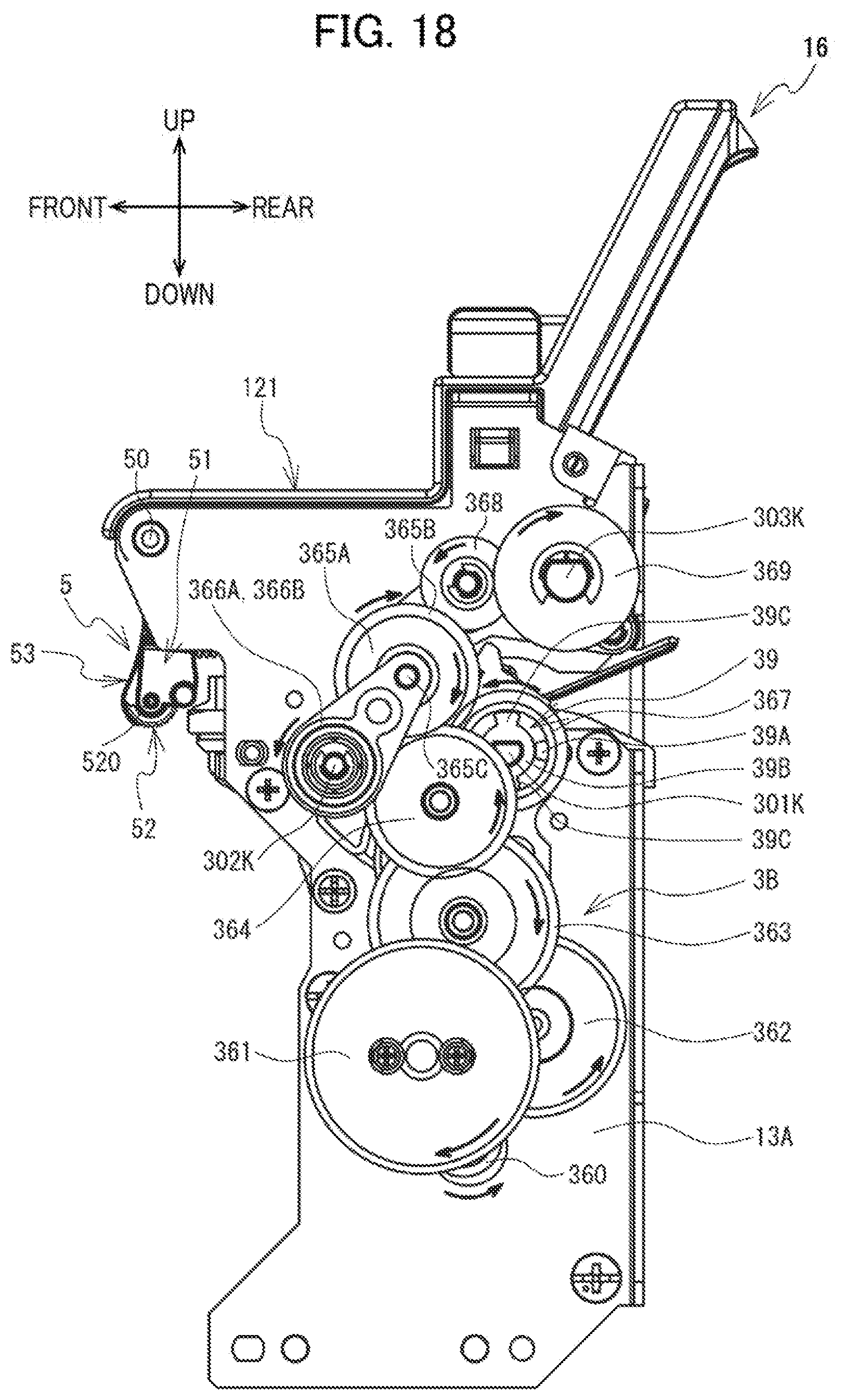 Patent US12617575 Figure 18 – Label affixing device including peeling part peeling label off release material, affixing part affixing label to adherend, and discharge part through which release material is discharged