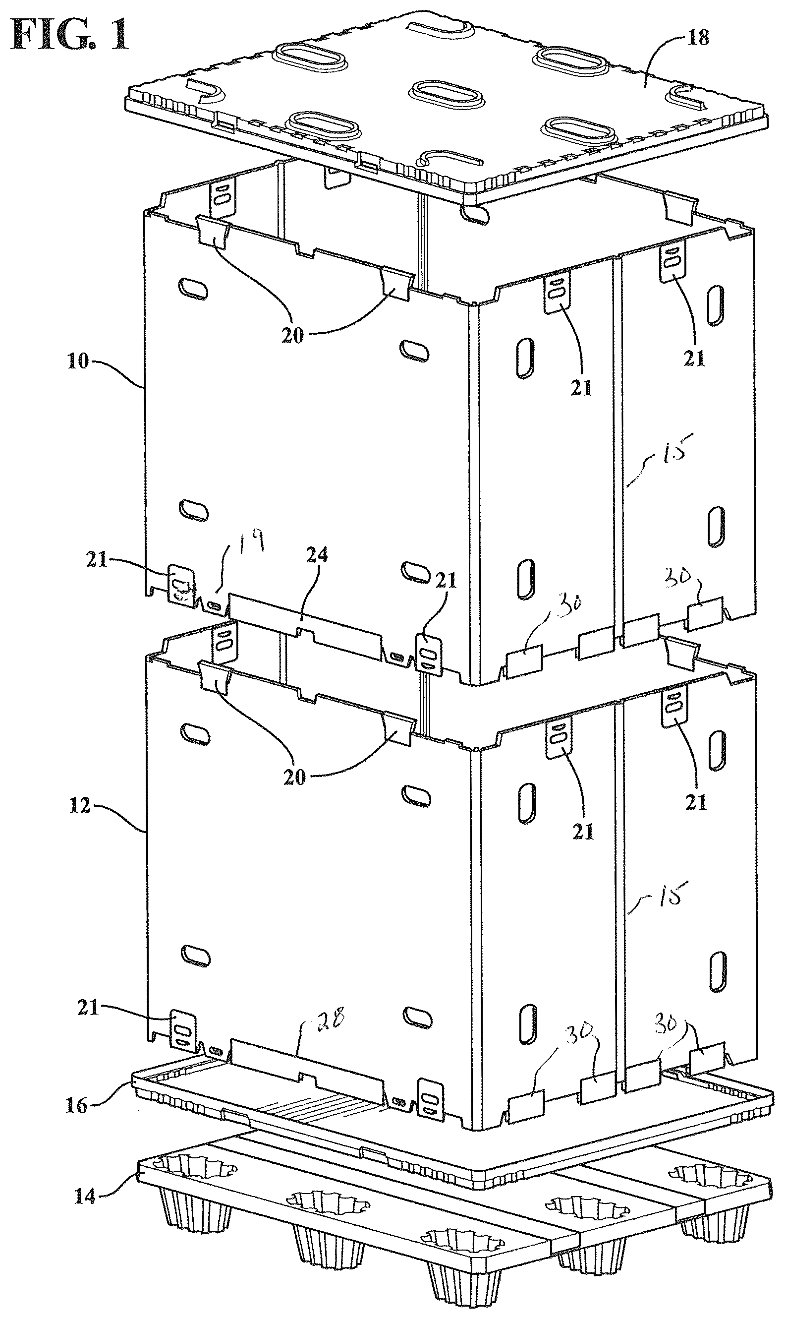 Patent US12617581 Figure 1 – System using clips for joining container sleeves