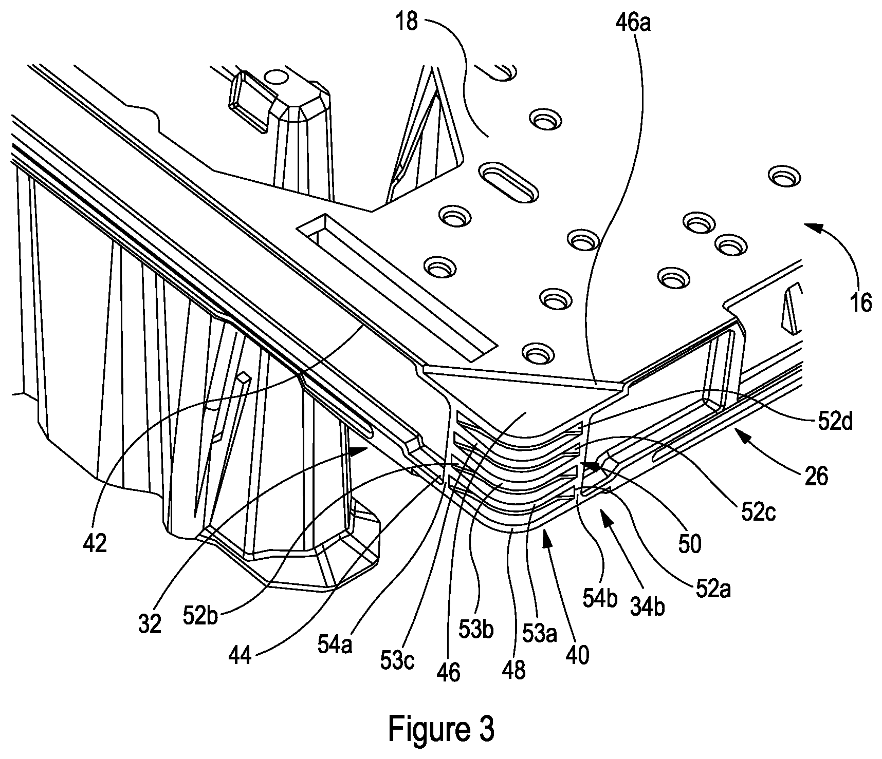 Patent US12617582 Figure 3 – Adjustable elevated stacking pallet support member and methods of elevated stacking of pallets