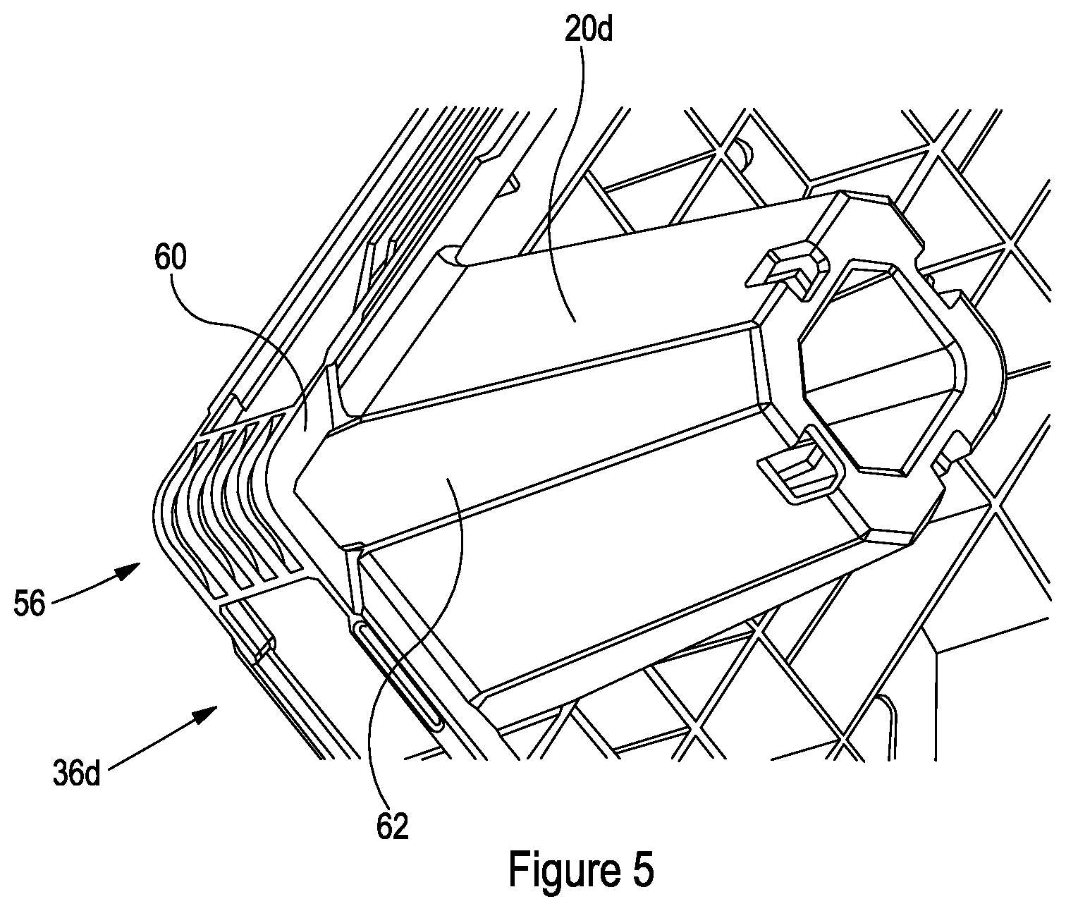 Patent US12617582 Figure 5 – Adjustable elevated stacking pallet support member and methods of elevated stacking of pallets