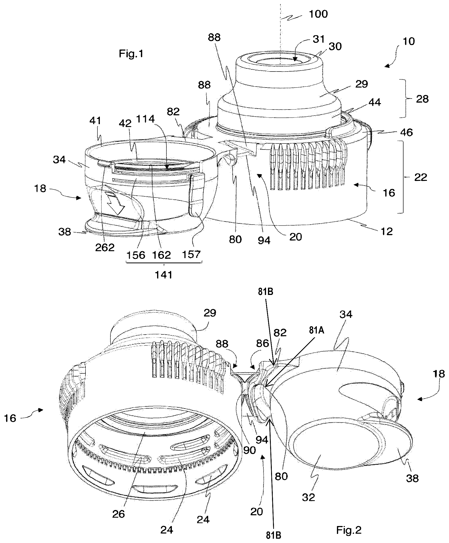 Patent US12617591 Figure 1 – Aseptic container closure having a hinge and a mouthpiece