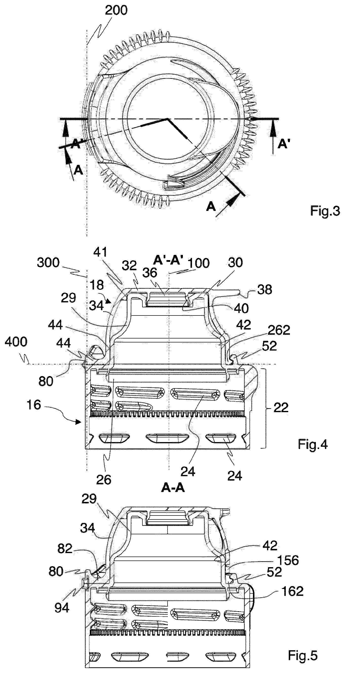 Patent US12617591 Figure 2 – Aseptic container closure having a hinge and a mouthpiece