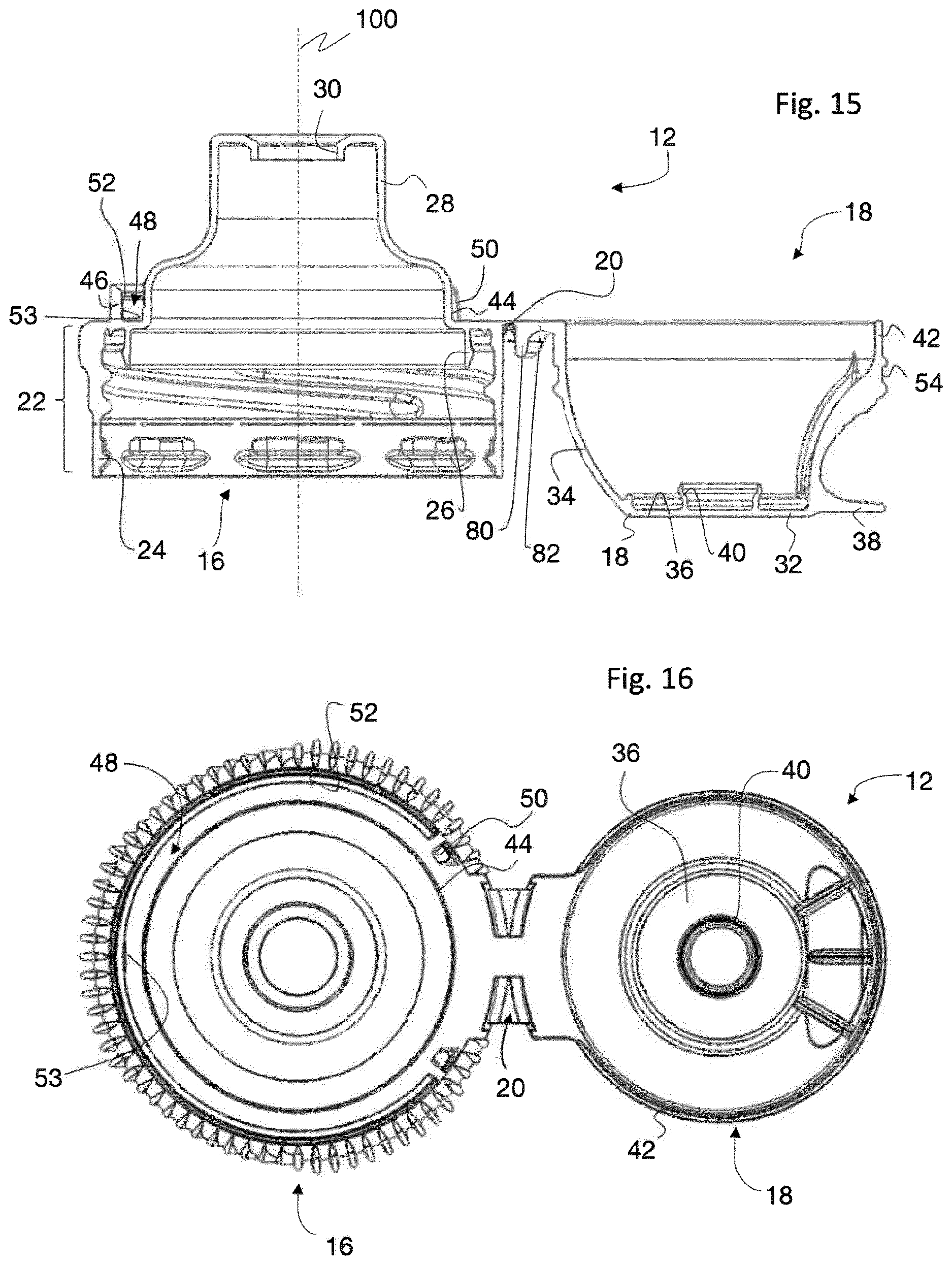 Patent US12617591 Figure 7 – Aseptic container closure having a hinge and a mouthpiece