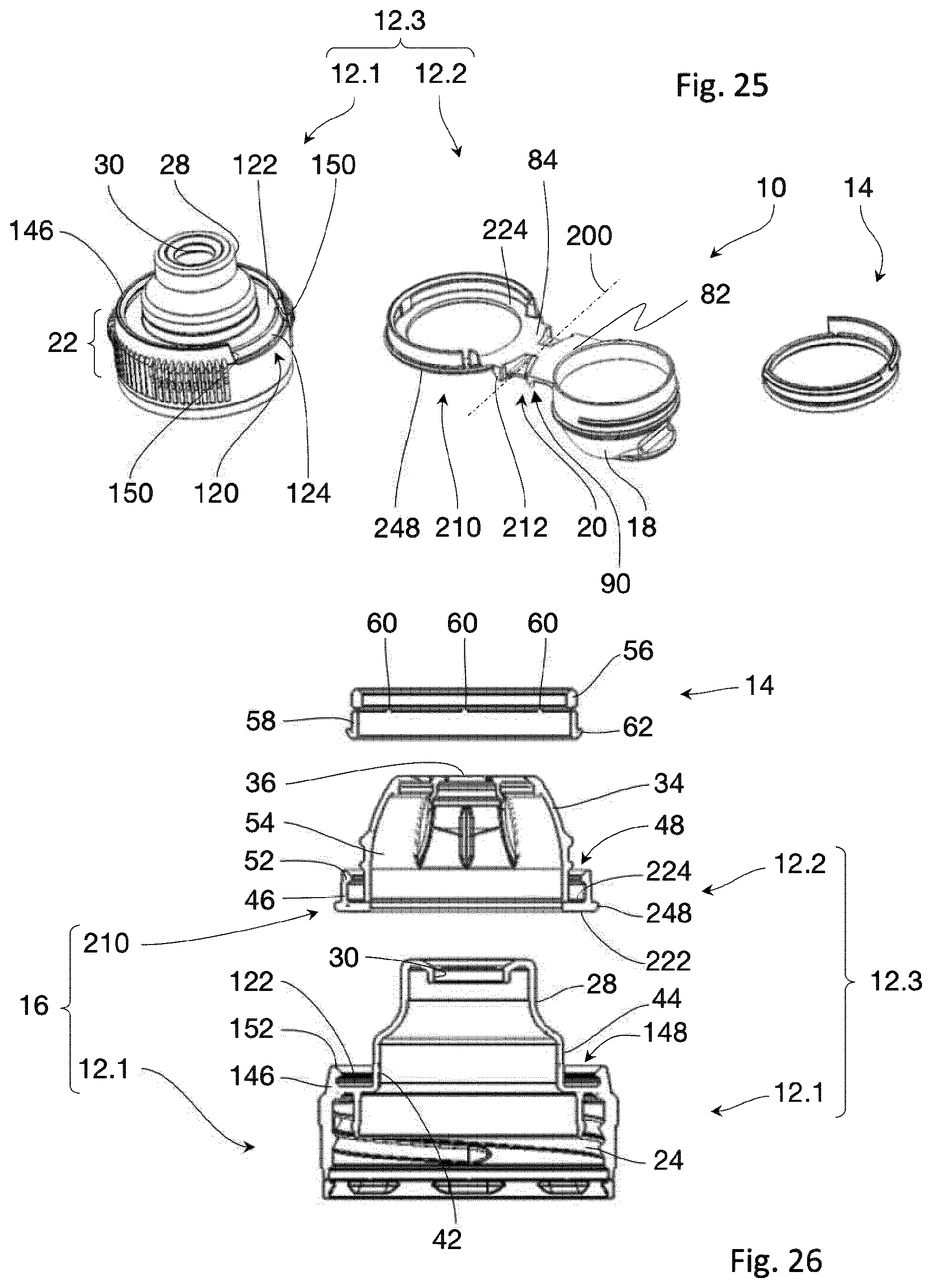 Patent US12617591 Figure 12 – Aseptic container closure having a hinge and a mouthpiece