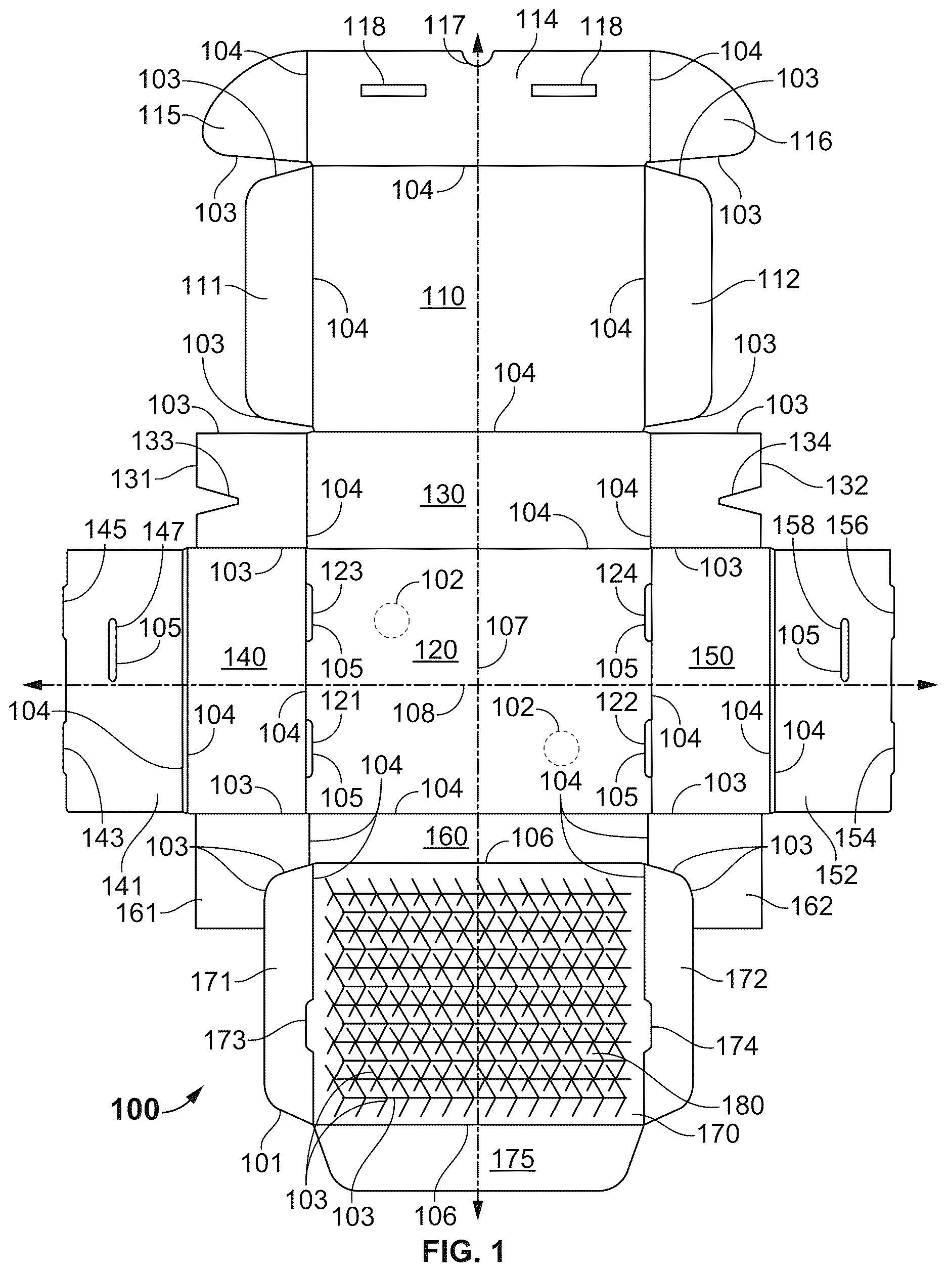Patent US12617594 Figure 1 – Mail packaging having expandable securing fixative platform panel