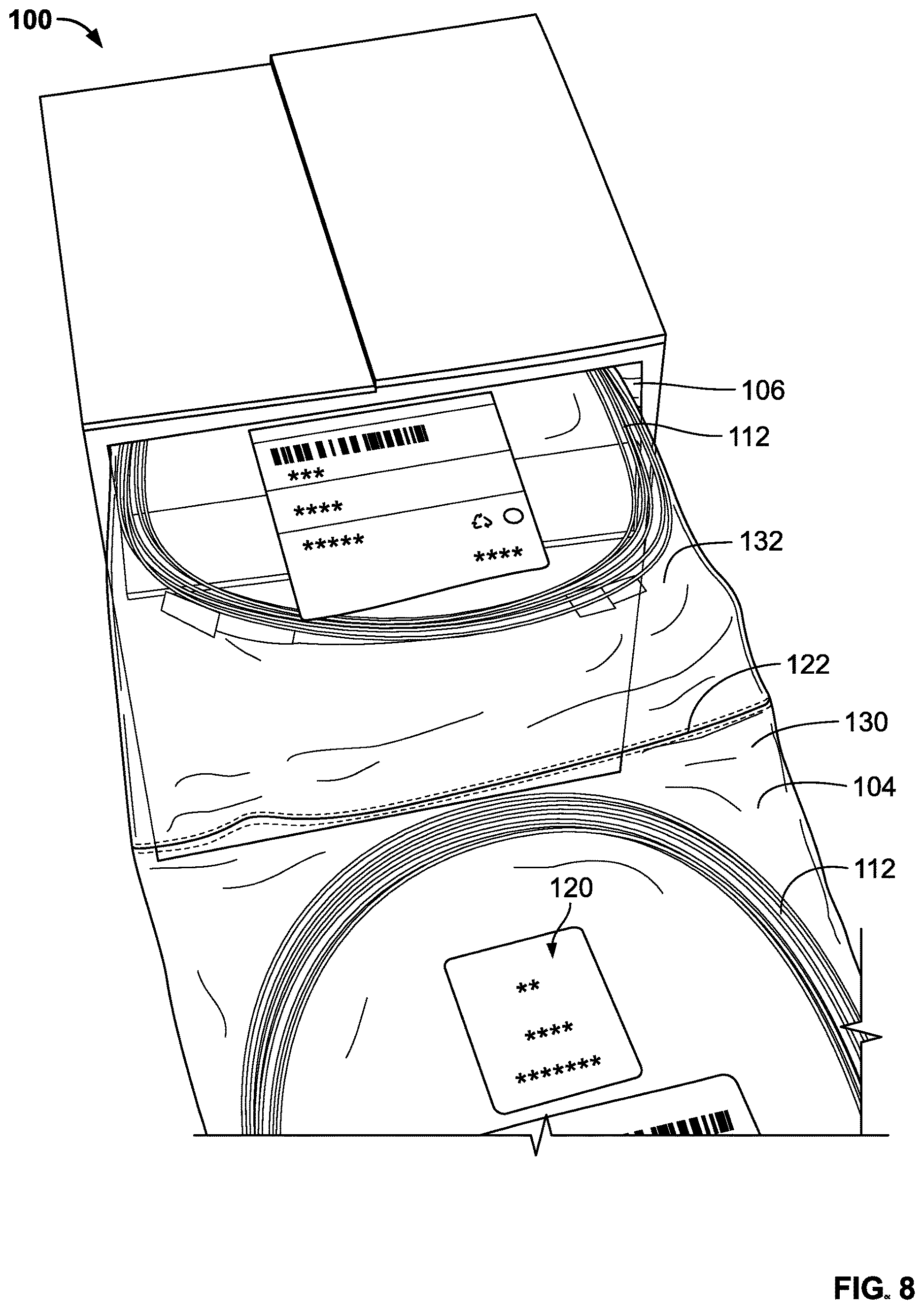 Patent US12617601 Figure 7 – Dispenser for a continuous strip of a substrate supporting bend-sensitive items