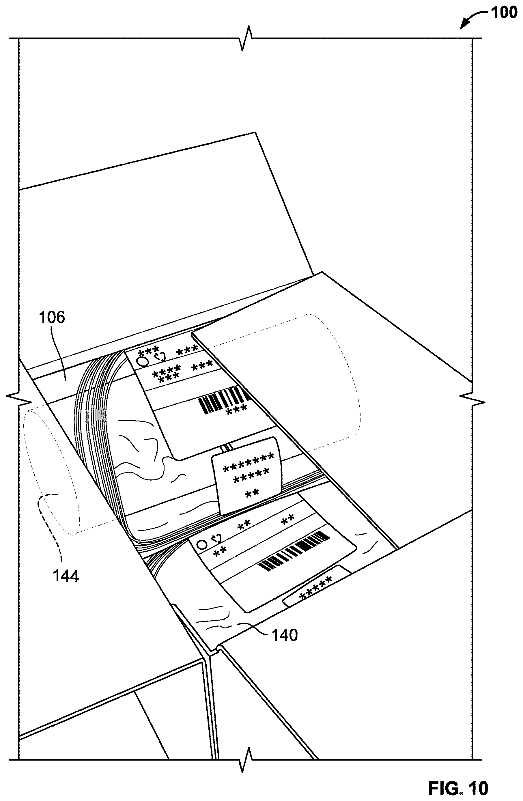 Patent US12617601 Figure 9 – Dispenser for a continuous strip of a substrate supporting bend-sensitive items