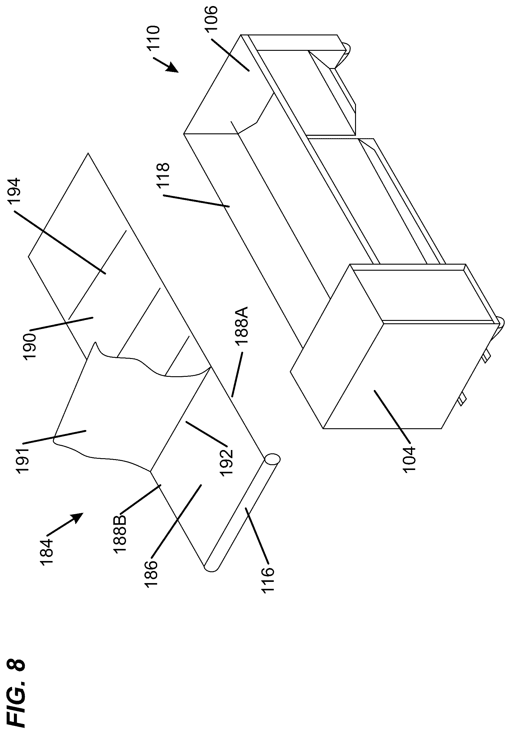 Patent US12617607 Figure 8 – Covered dumpster and portable toilet system