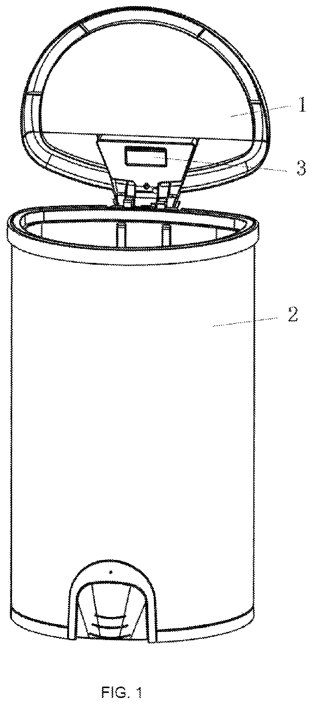 Patent US12617609 Figure 1 – Sterilization and deodorization waste container having dual-wave band ultraviolet lamp tube