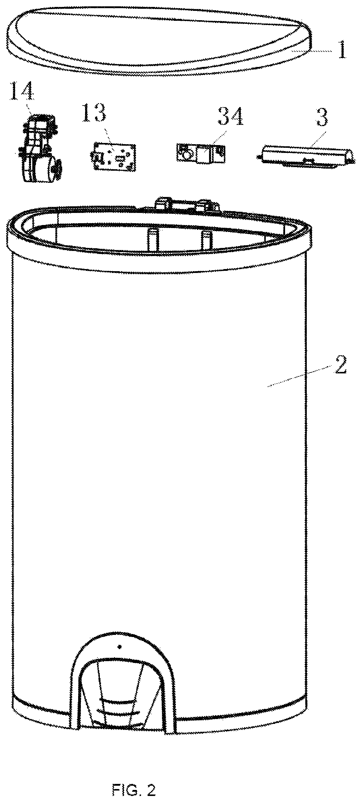 Patent US12617609 Figure 2 – Sterilization and deodorization waste container having dual-wave band ultraviolet lamp tube