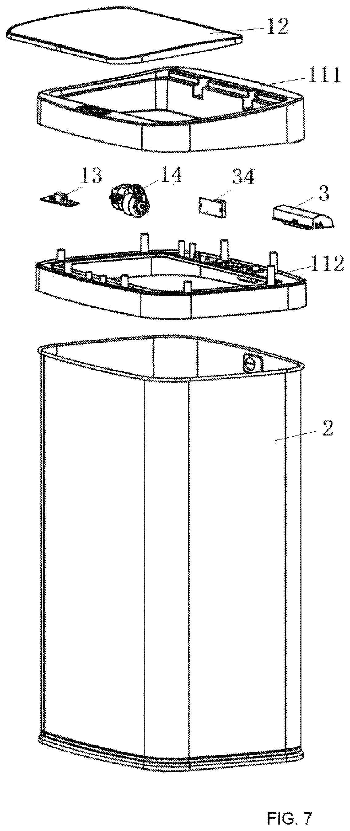 Patent US12617609 Figure 6 – Sterilization and deodorization waste container having dual-wave band ultraviolet lamp tube