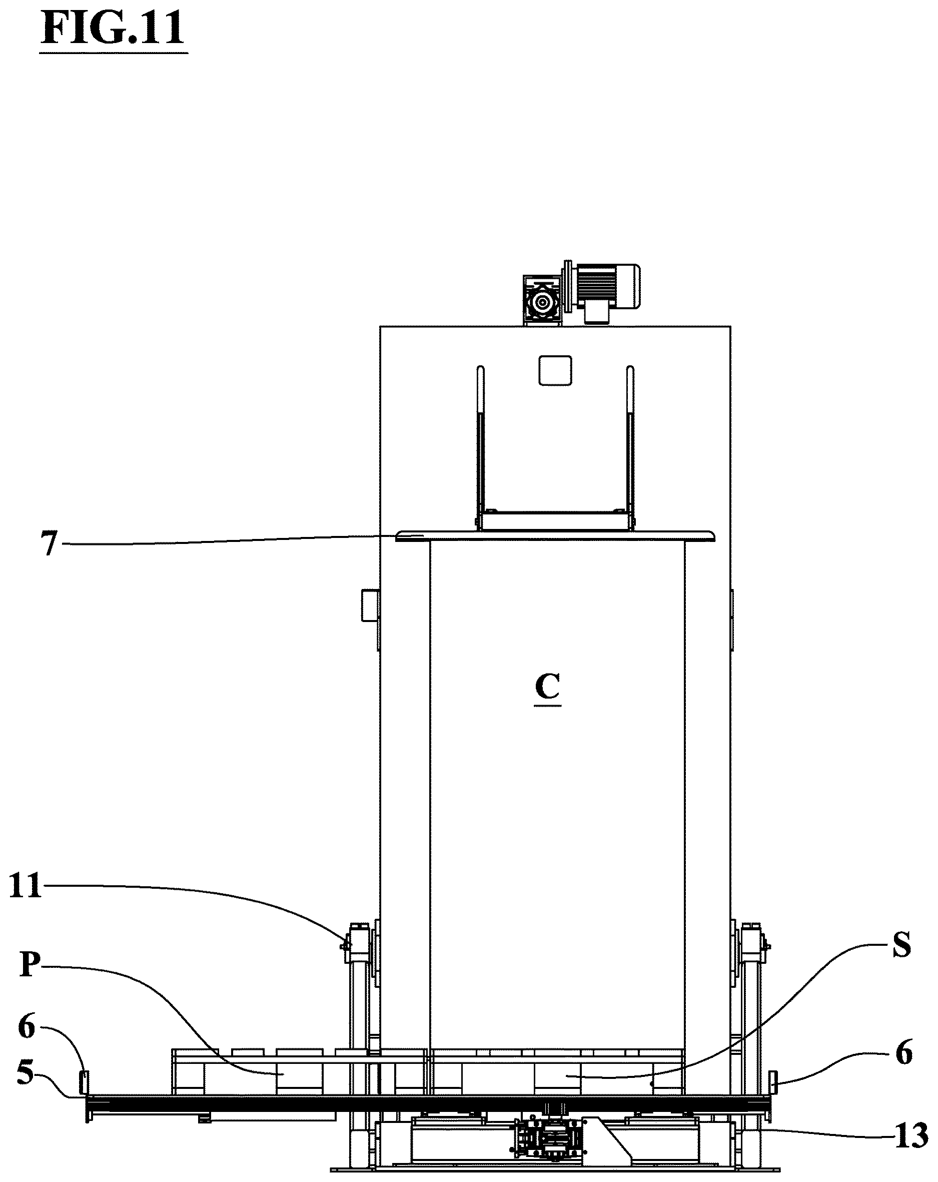 Patent US12617621 Figure 11 – Device for replacing a pallet