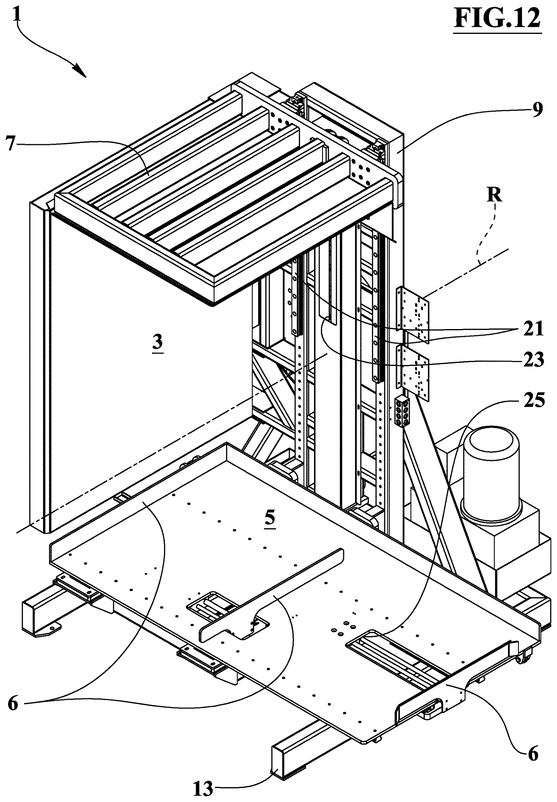 Patent US12617621 Figure 12 – Device for replacing a pallet