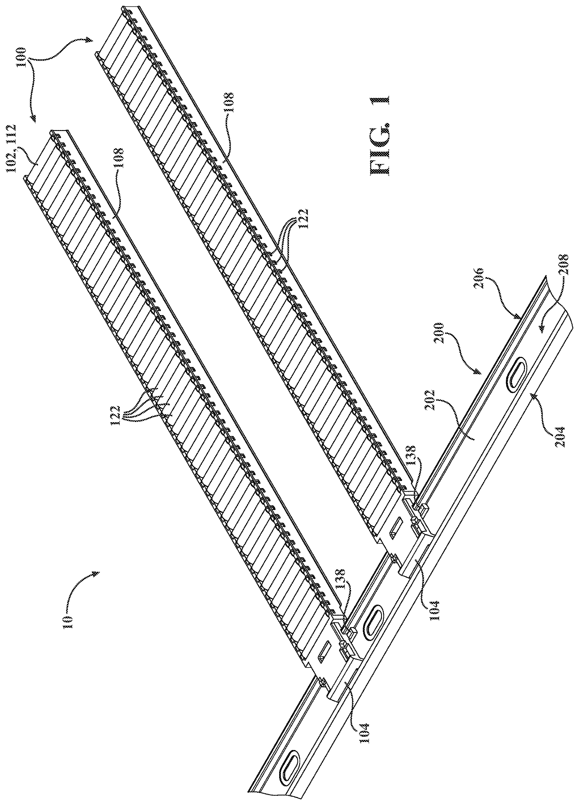 Patent US12617627 Figure 1 – Selectively securable roller track
