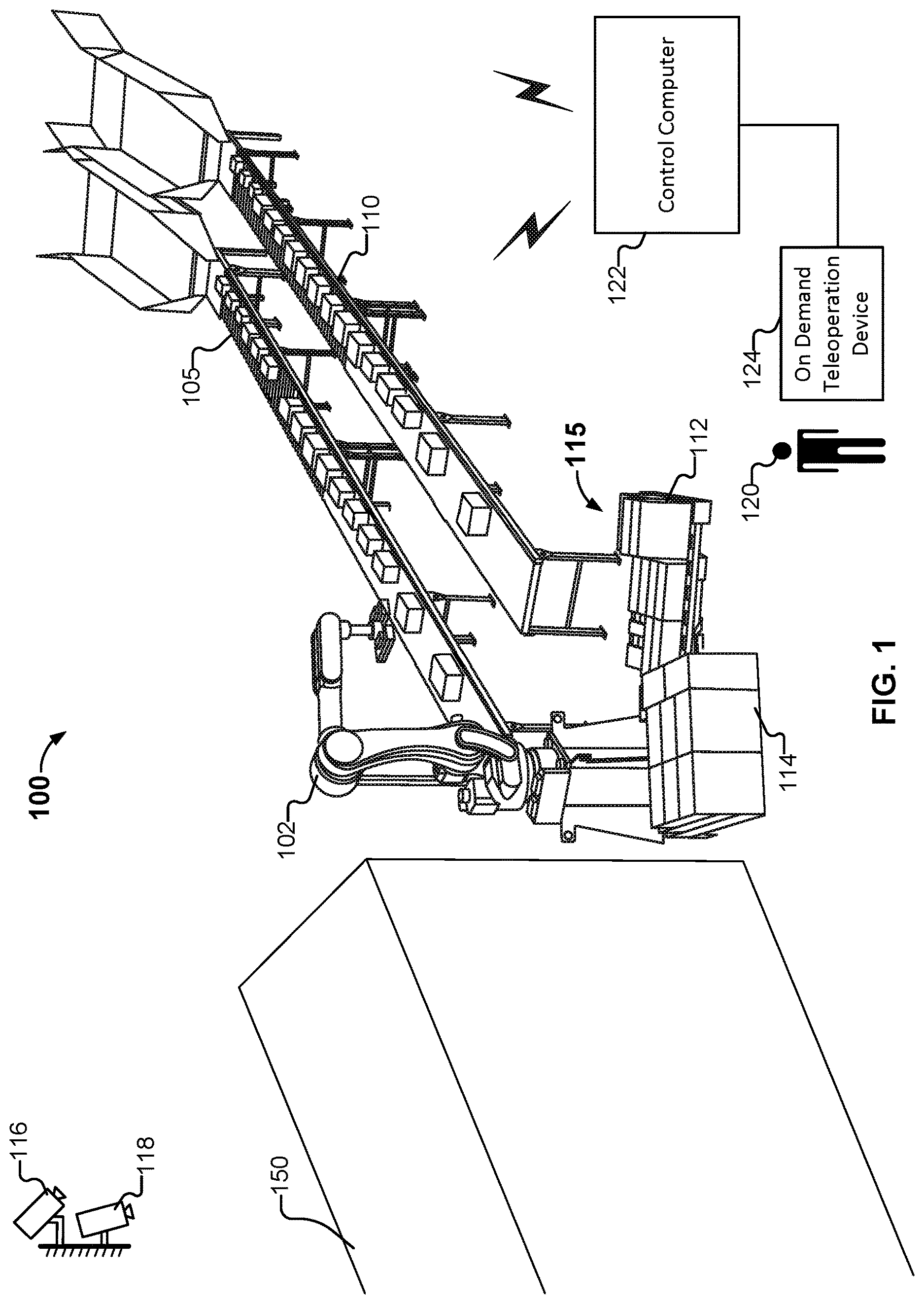 Patent US12617637 Figure 1 – Object partitioner between heterogeneous transport containers