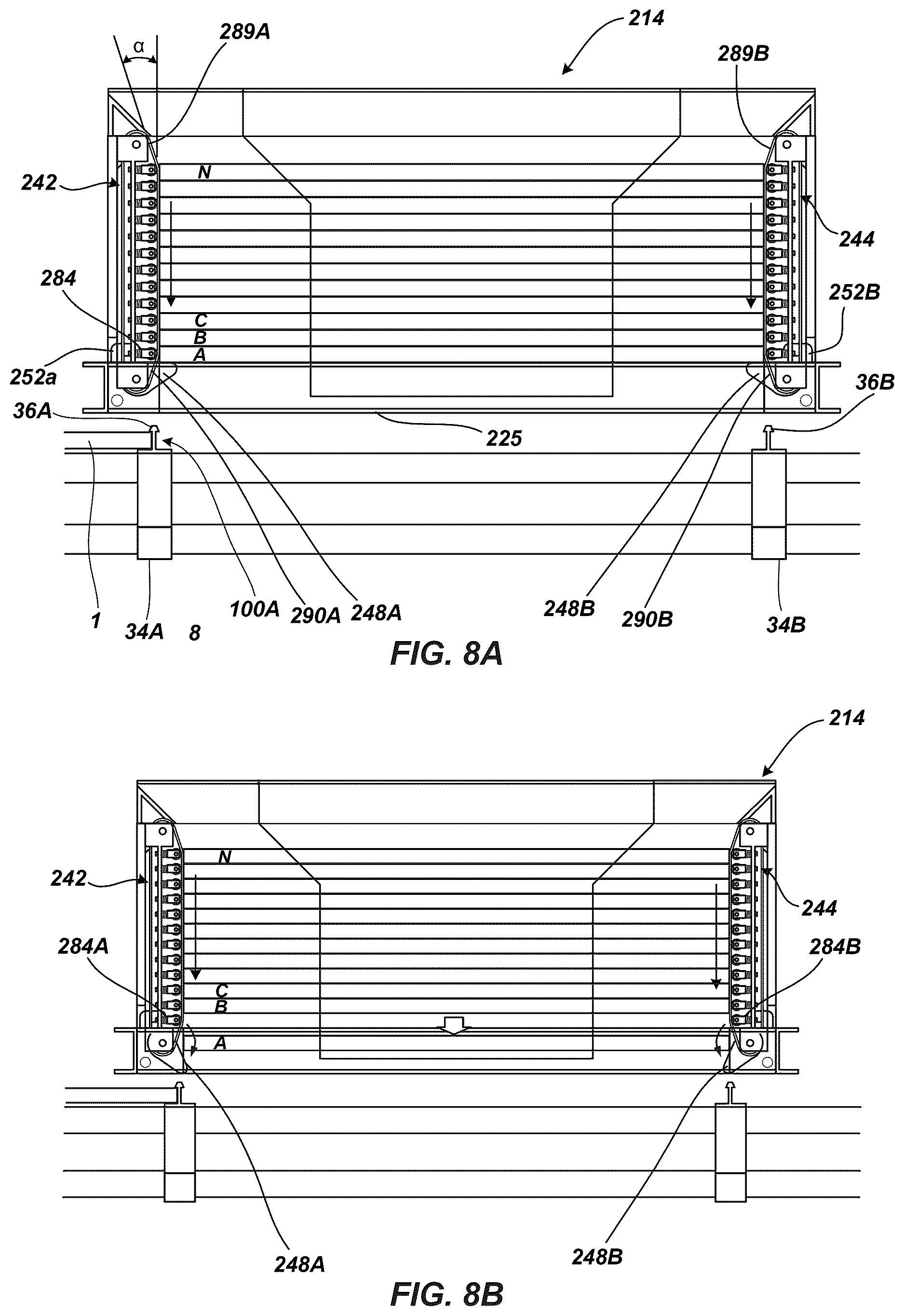 Patent US12617639 Figure 8 – Dispensing hopper and presentation system for overhead installation of solar panels for a solar tracking system