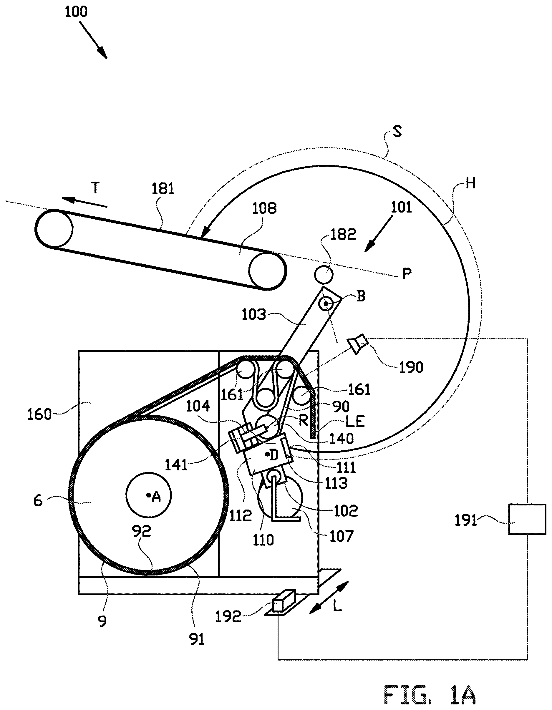 Patent US12617643 Figure 1 – Unwinding system and method for unwinding a tire component from a stock reel and for outputting said tire component in a transport direction