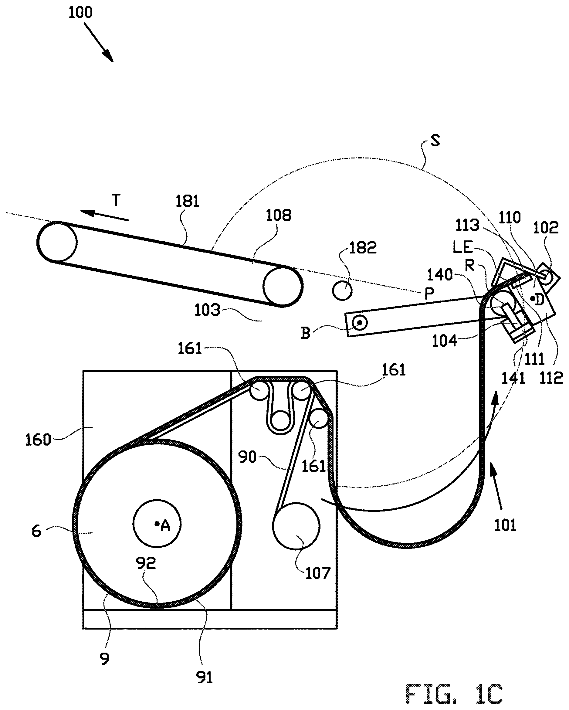 Patent US12617643 Figure 3 – Unwinding system and method for unwinding a tire component from a stock reel and for outputting said tire component in a transport direction