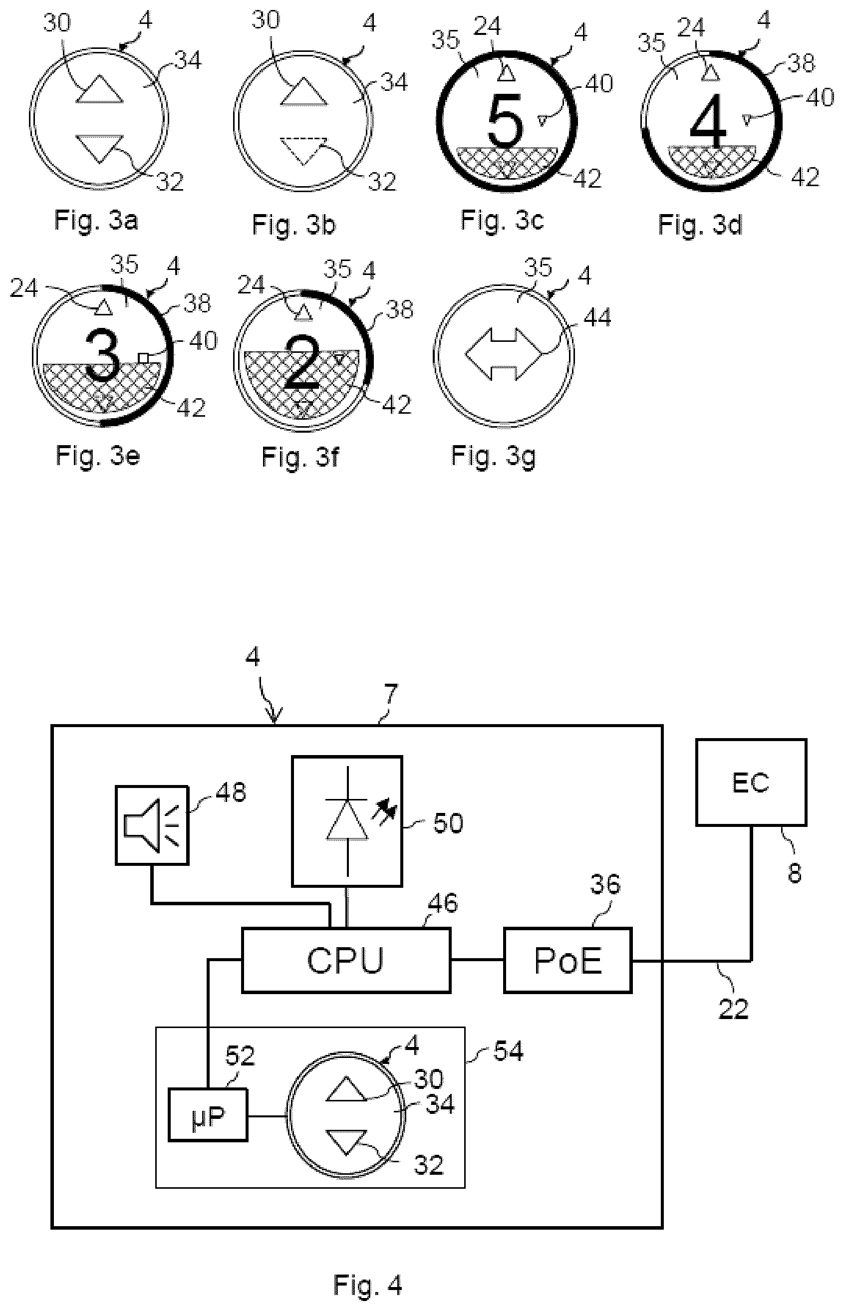 Patent US12617653 Figure 2 – Elevator operating device with waiting time and occupancy symbolizations