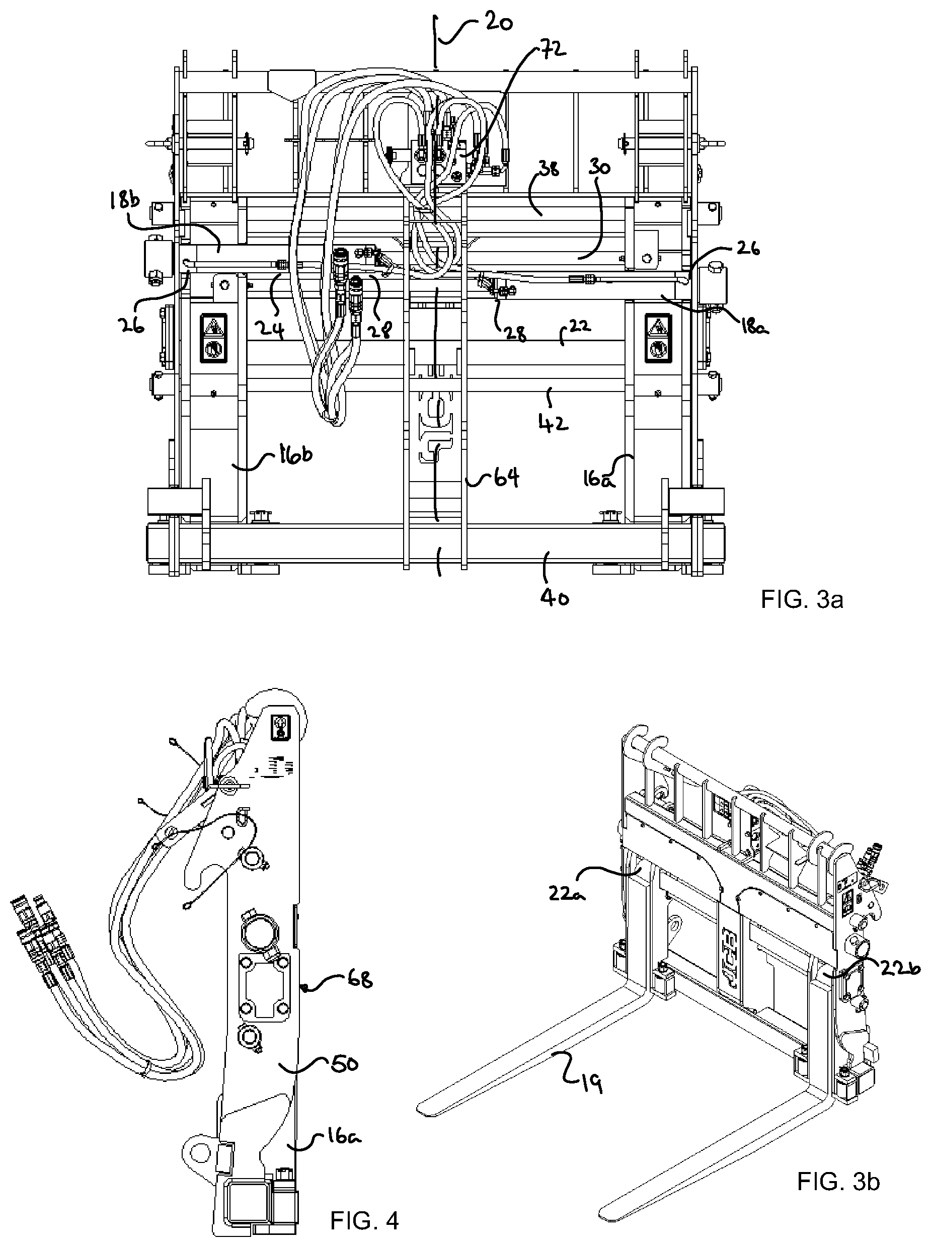 Patent US12617660 Figure 3 – Side-shift fork carriage for a material handling machine