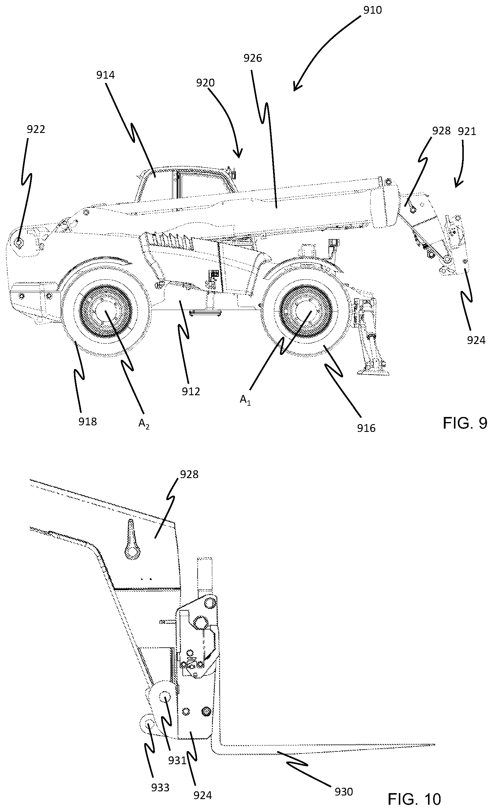 Patent US12617660 Figure 7 – Side-shift fork carriage for a material handling machine