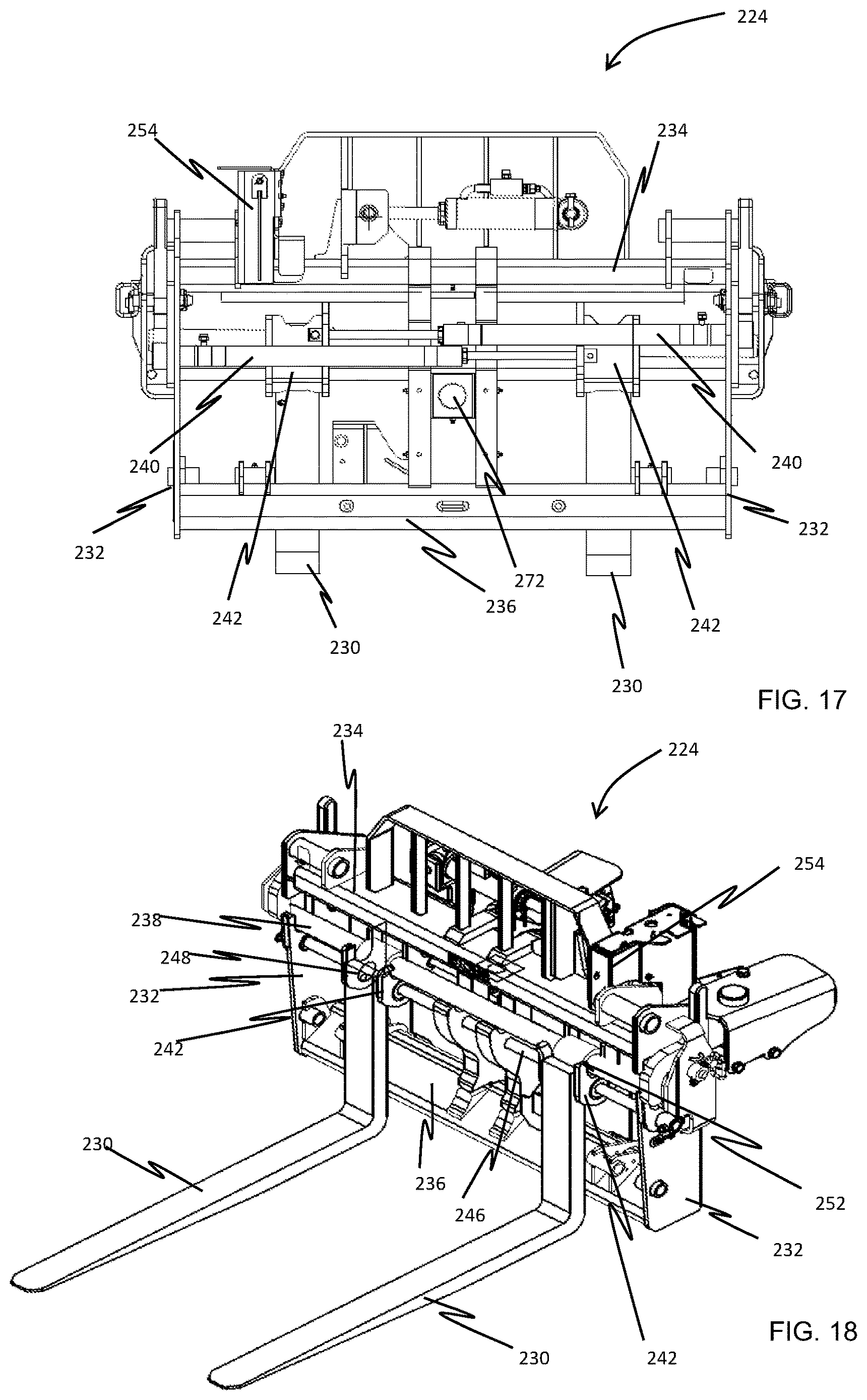 Patent US12617660 Figure 14 – Side-shift fork carriage for a material handling machine