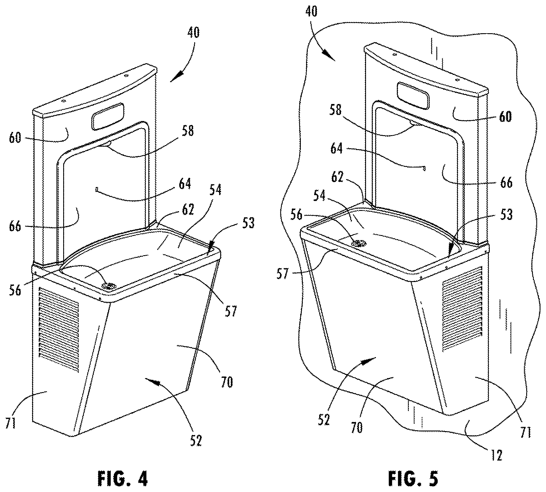 Patent US12617663 Figure 4 – Compact water bottle filling station and retrofitting method