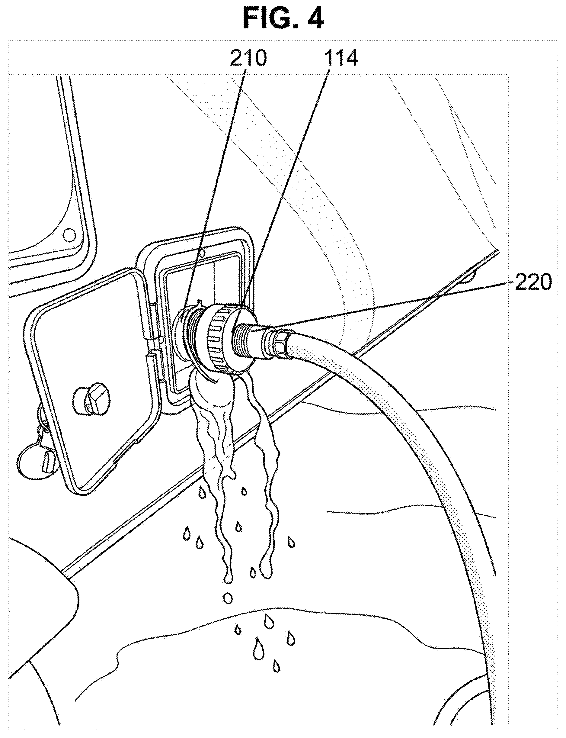 Patent US12617668 Figure 4 – Apparatus for coupling pressurized water supply to recreational vehicle fresh water fill port
