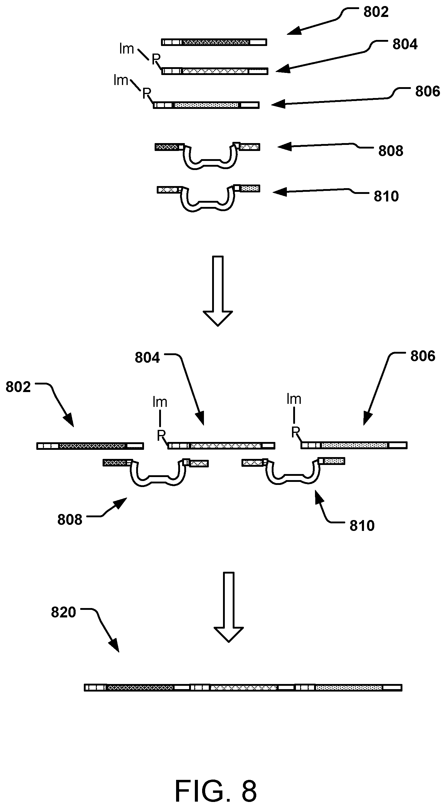 Patent US12618061 Figure 8 – Methods of gene assembly using DNAzymes and use in DNA data storage