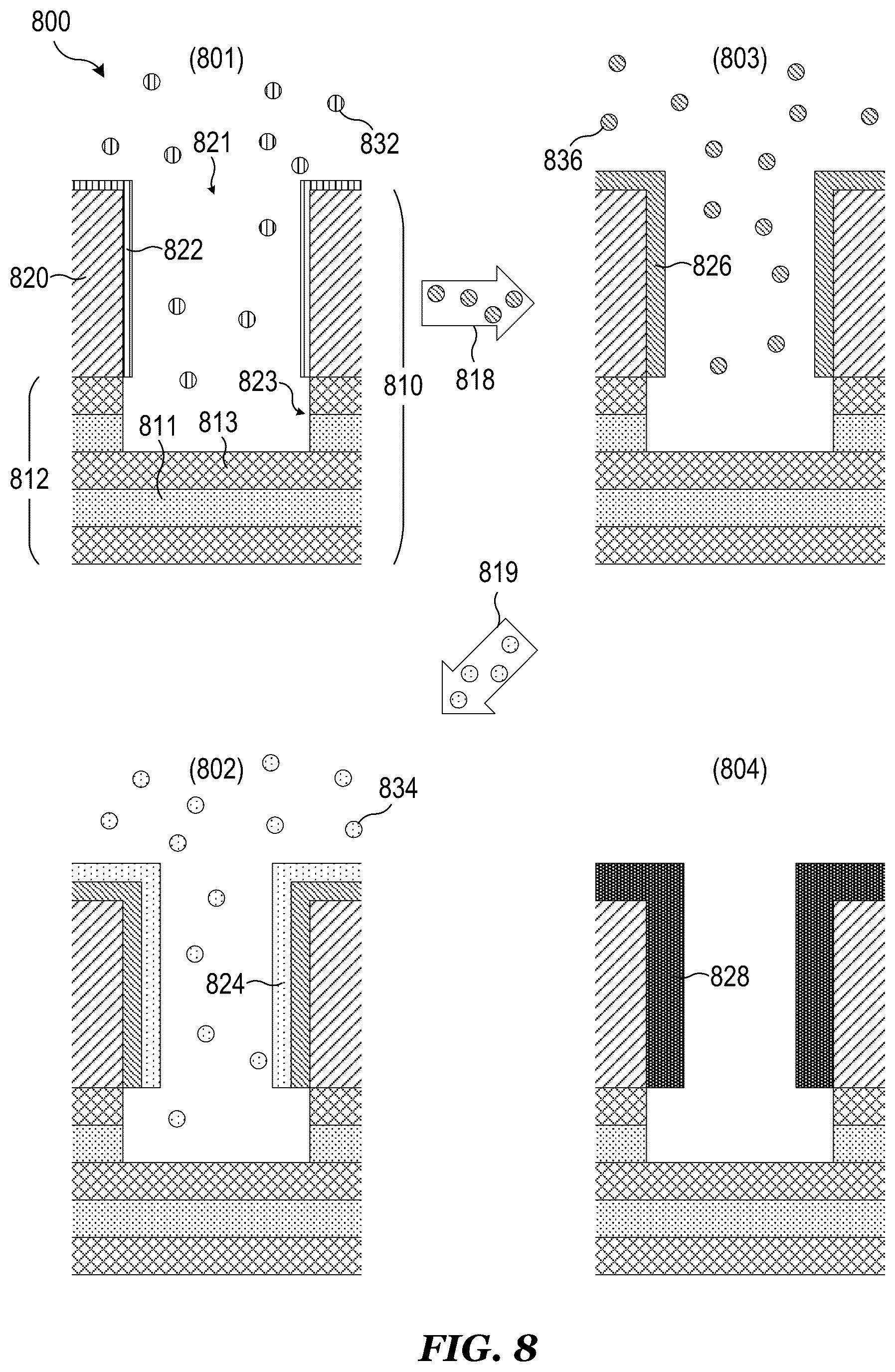 Patent US12618154 Figure 8 – Selective non-plasma deposition of mask protection material