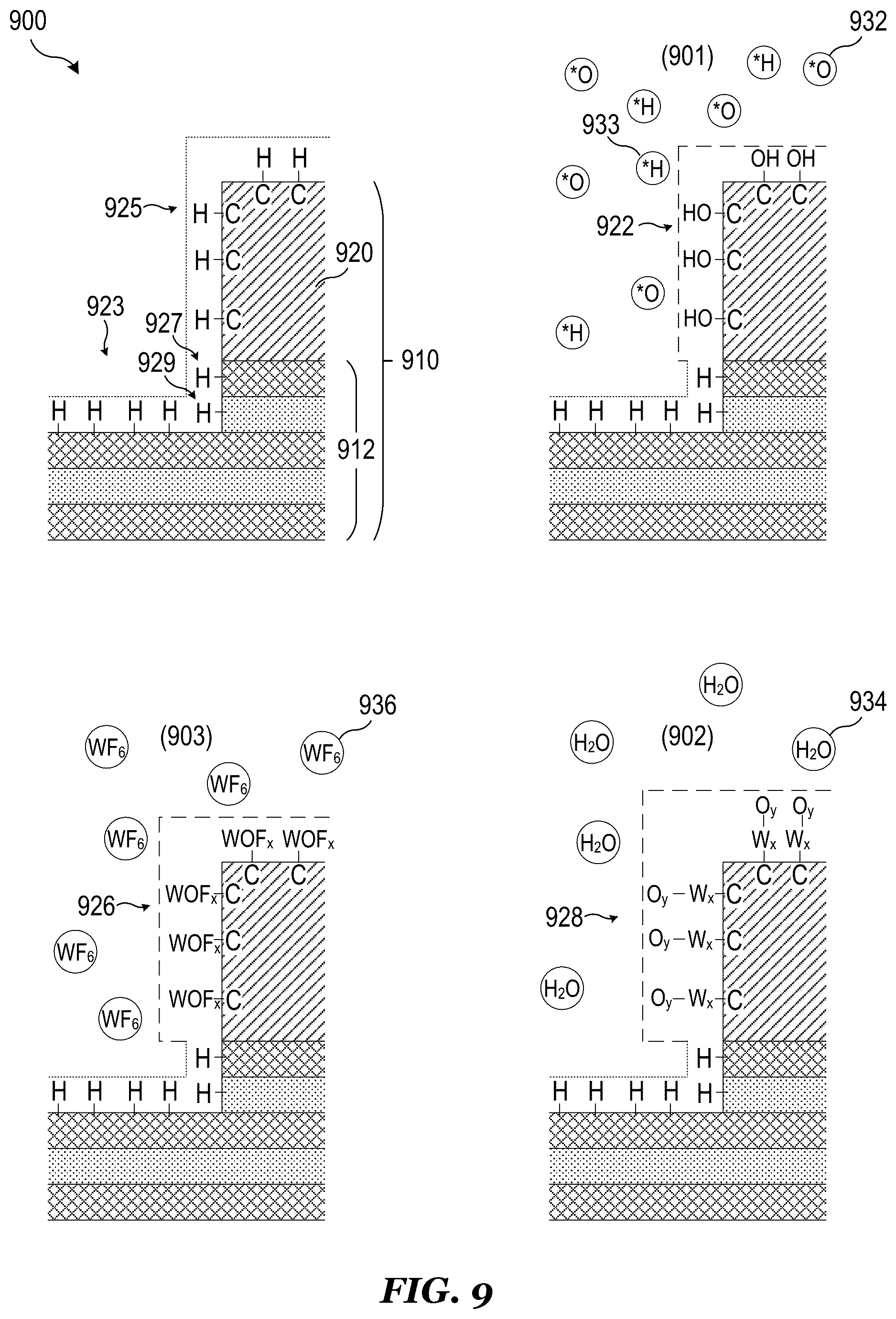 Patent US12618154 Figure 9 – Selective non-plasma deposition of mask protection material