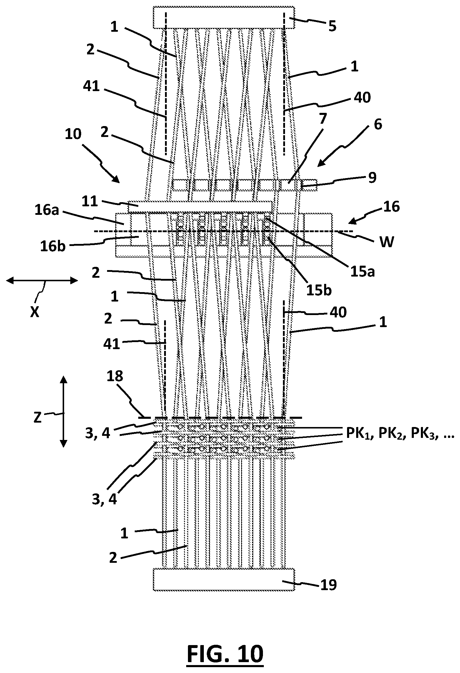 Patent US12618178 Figure 10 – Weaving machine and method for manufacturing pile fabrics with knotted pile yarns