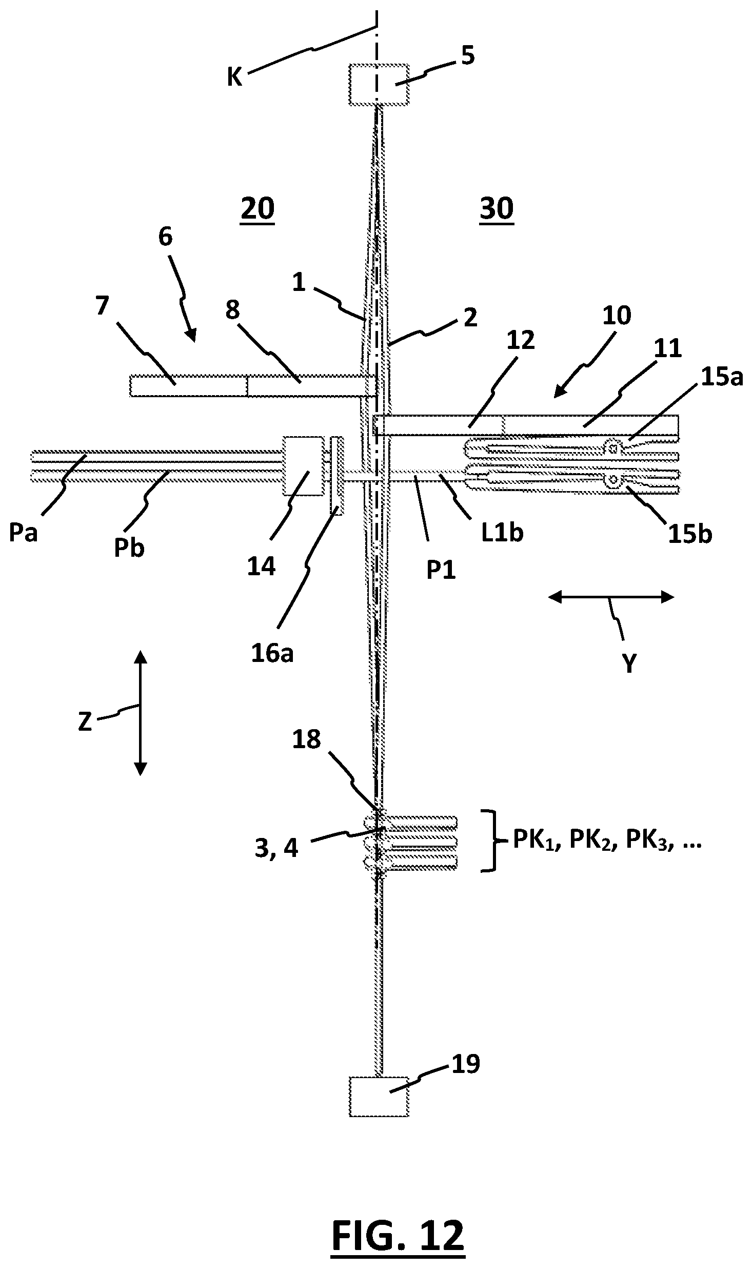 Patent US12618178 Figure 12 – Weaving machine and method for manufacturing pile fabrics with knotted pile yarns