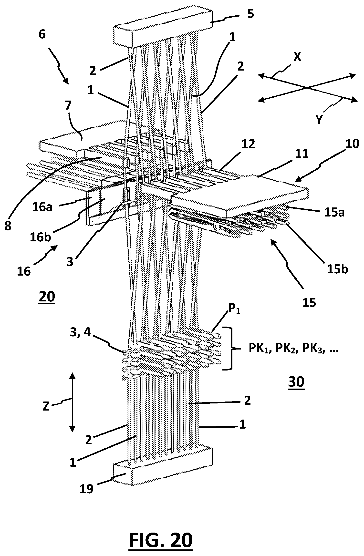 Patent US12618178 Figure 20 – Weaving machine and method for manufacturing pile fabrics with knotted pile yarns