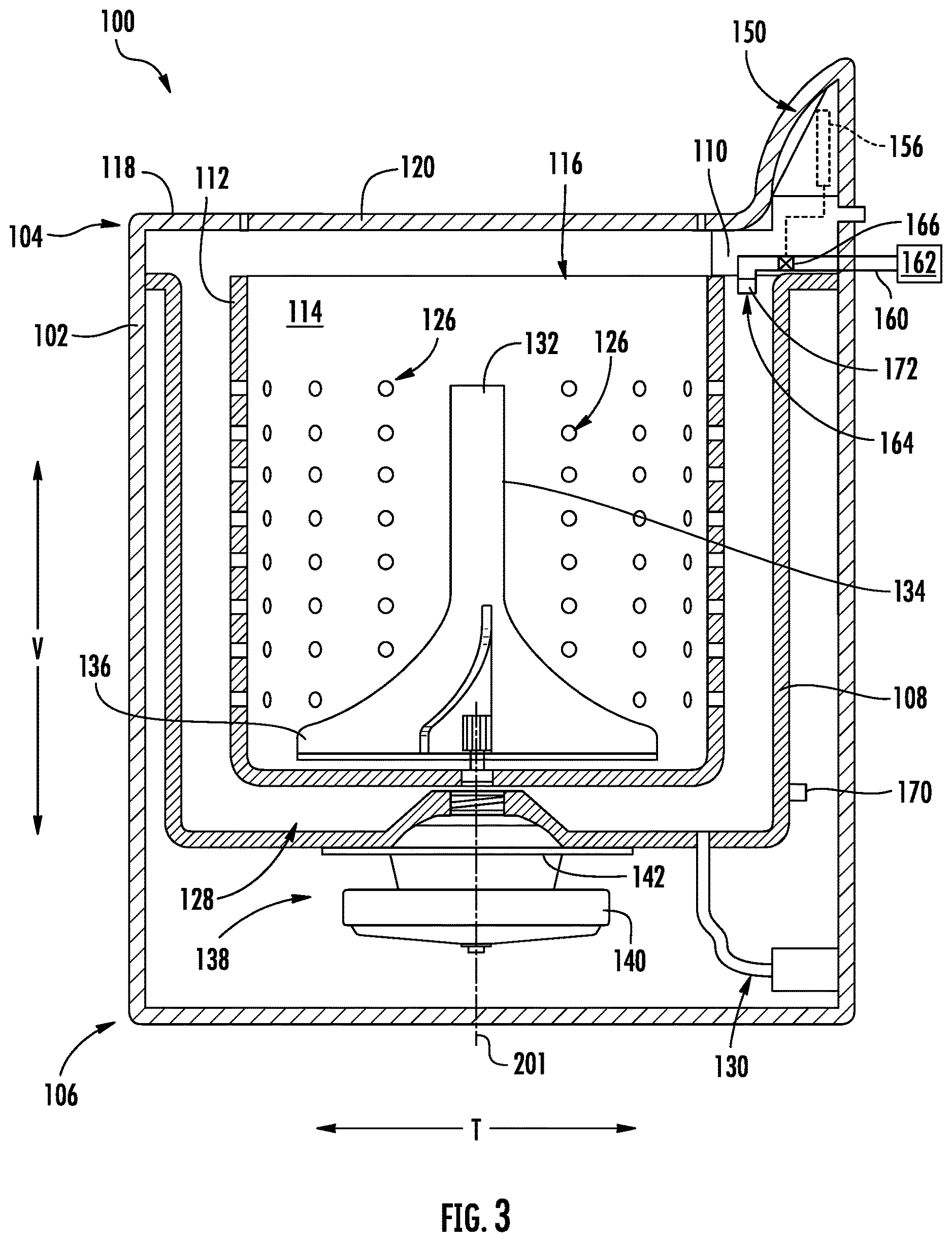 Patent US12618187 Figure 3 – Restrictor ring for an agitator of a washing machine appliance