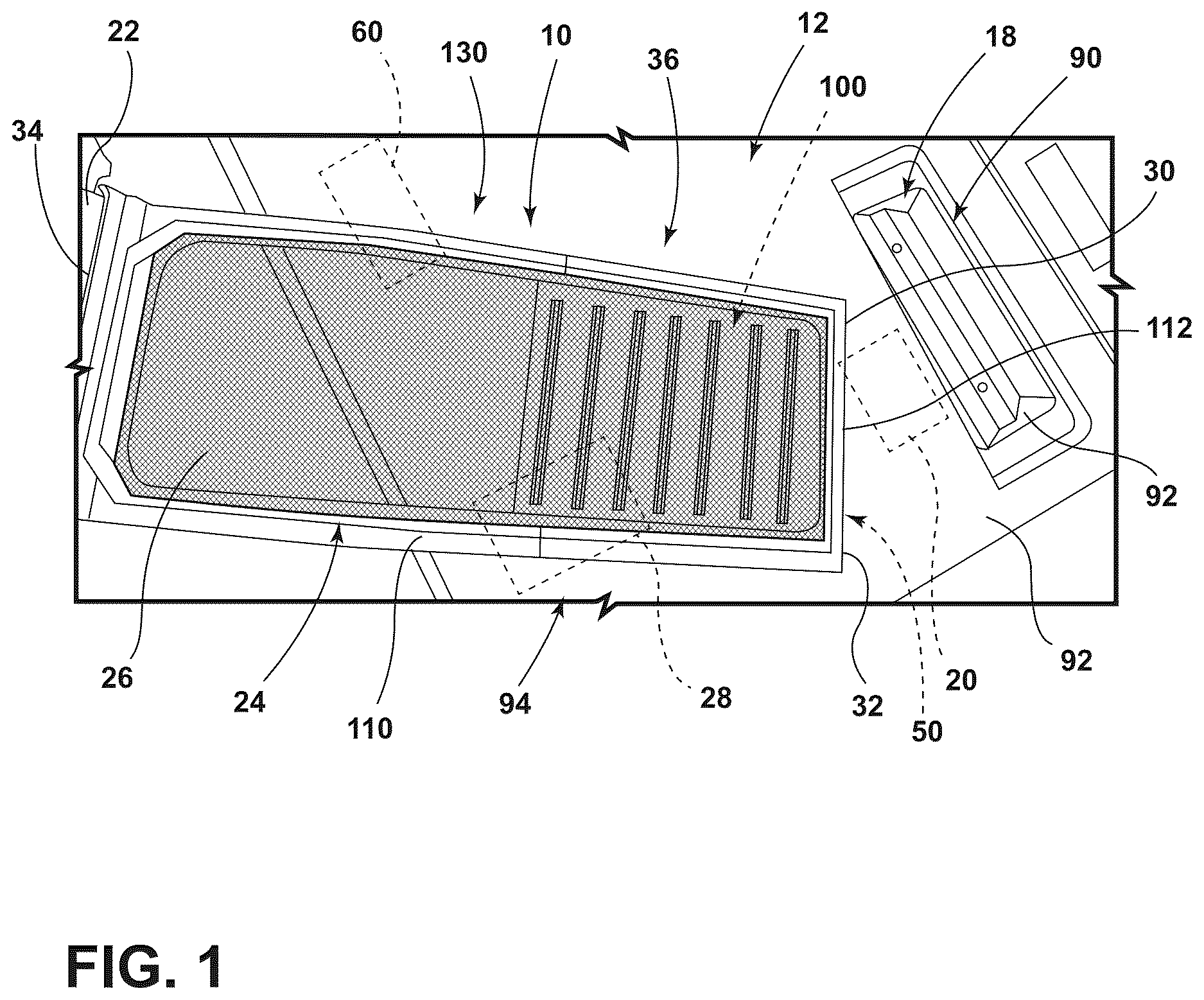 Patent US12618189 Figure 1 – Lint filter for laundry appliance having a closable filtering space for capturing lint particles