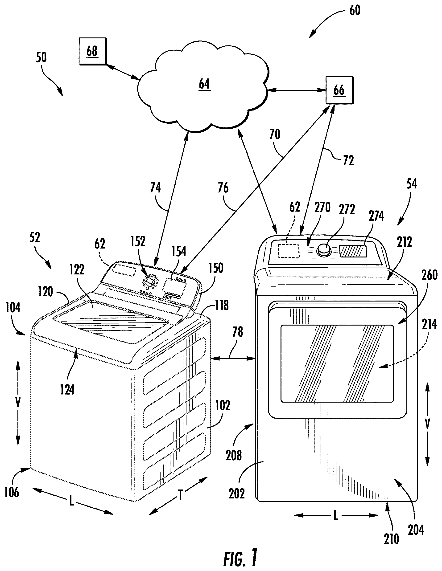 Patent US12618191 Figure 1 – Adaptive scent dispensing for dryer appliance based on input from linked washer appliance