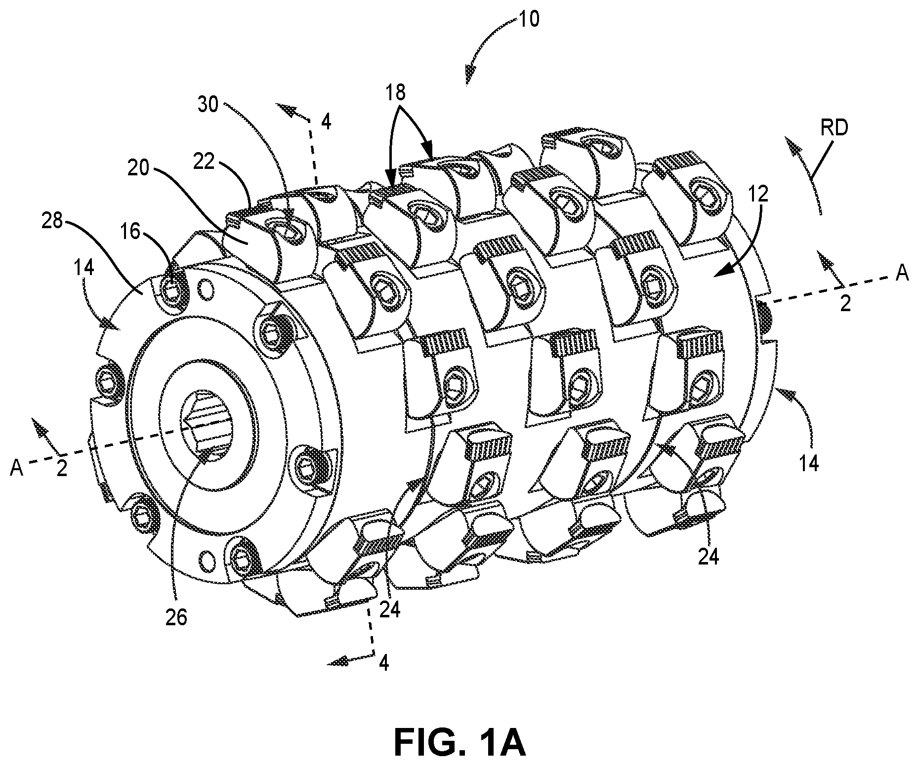 Patent US12618205 — Pavement grinding drum having modular bit mountings — Figure 1