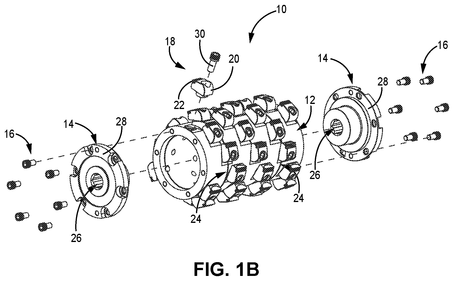 Patent US12618205 Figure 2 – Pavement grinding drum having modular bit mountings