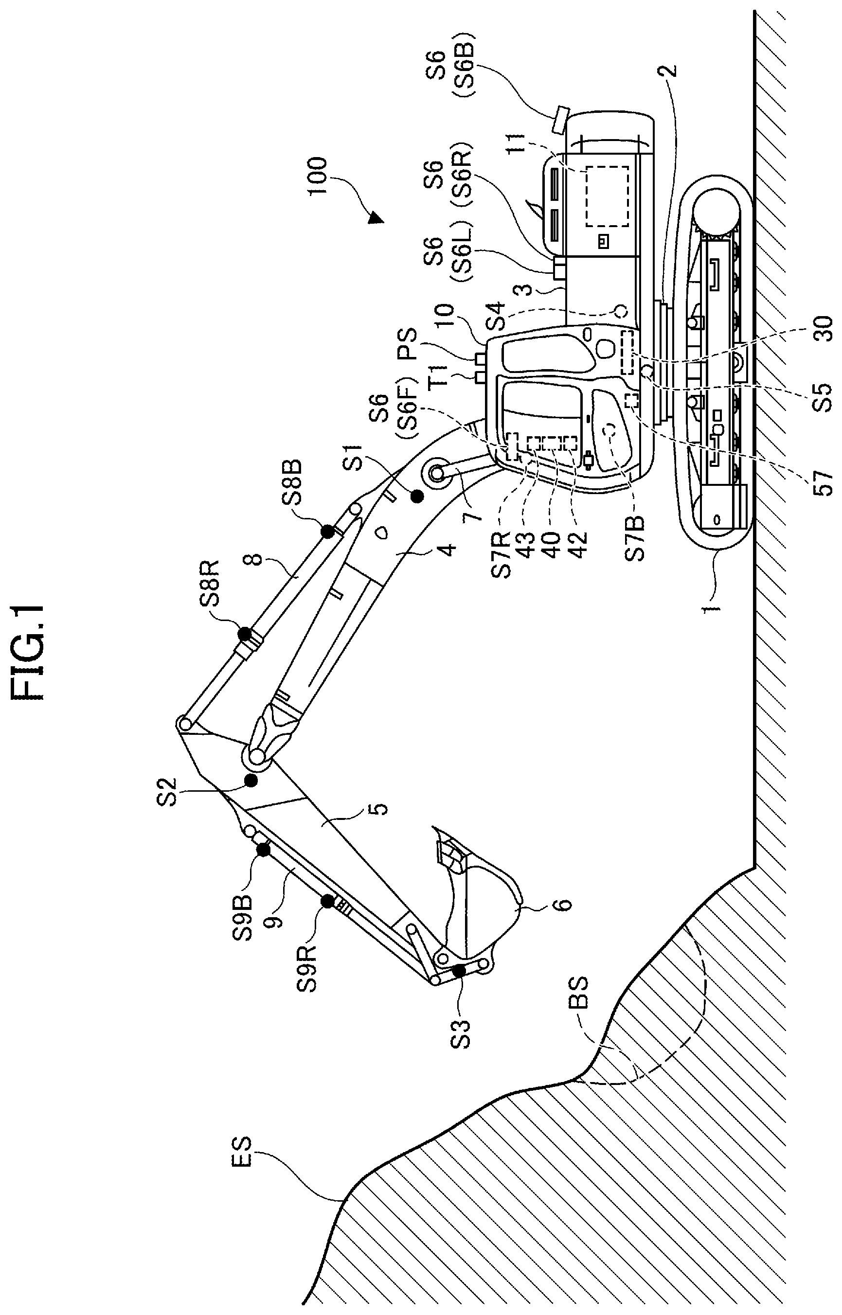 Patent US12618226 Figure 1 – Display device for shovel, shovel, and assist device for shovel