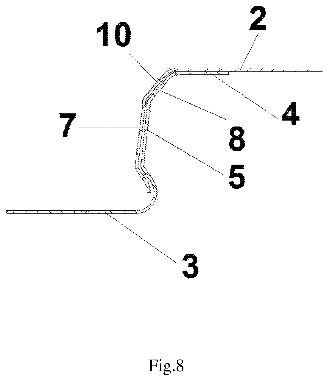 Patent US12618239 Figure 8 – Roof covering element, modular roofing sheet