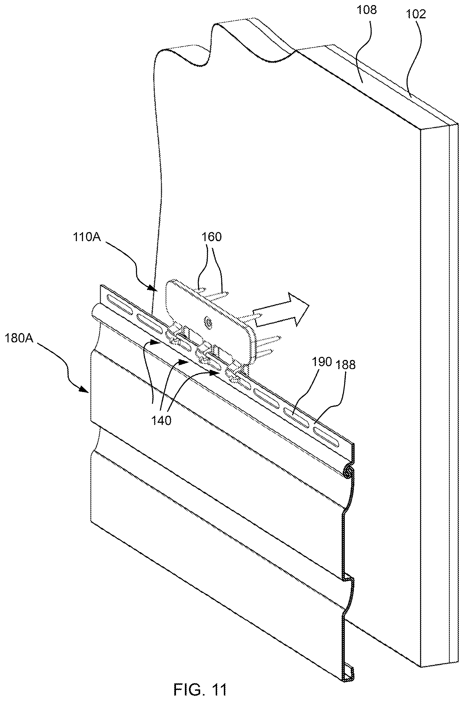 Patent US12618243 Figure 9 – Siding attachment accessory and siding system