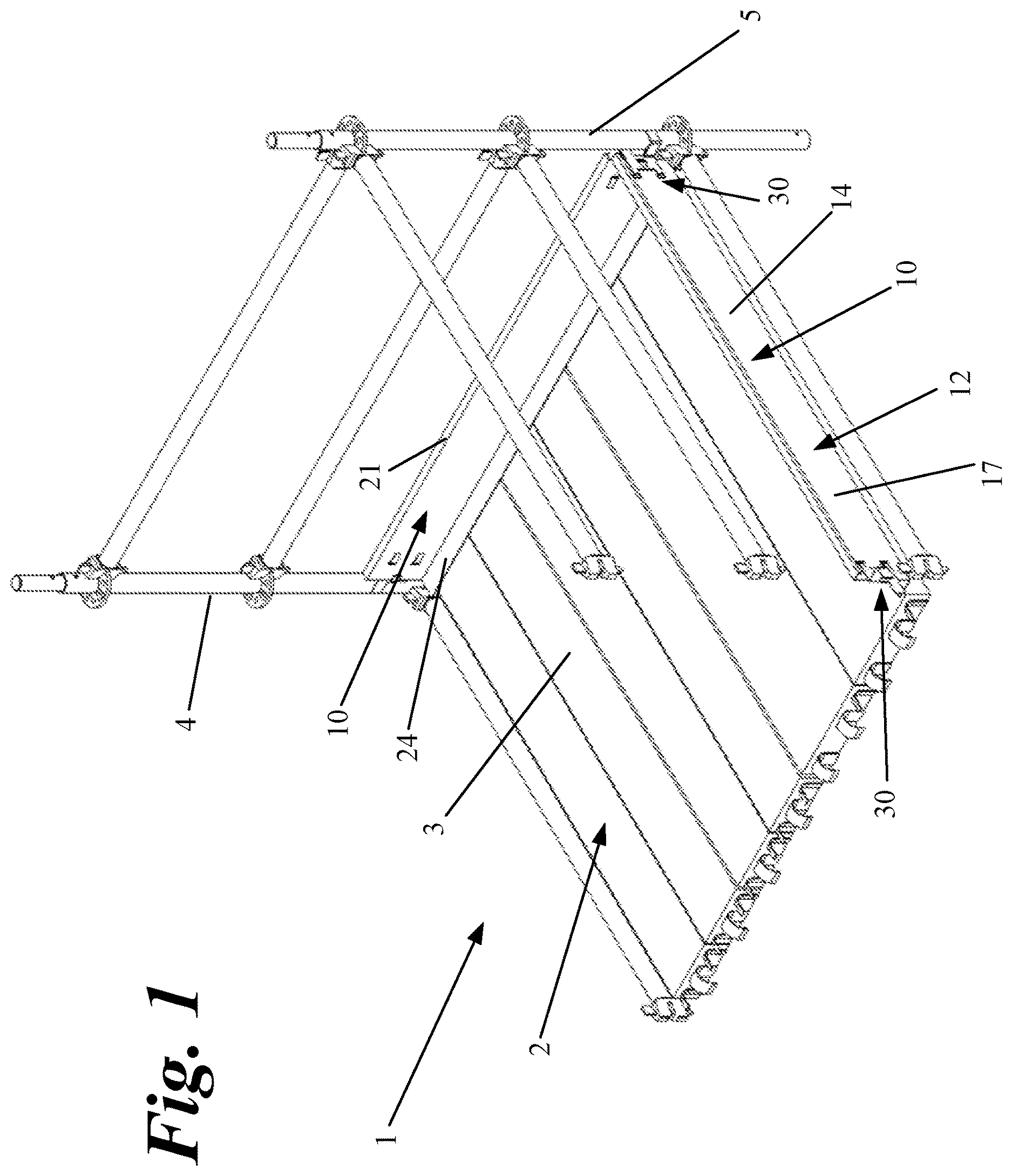 Patent US12618249 Figure 1 – Toe board for scaffolding